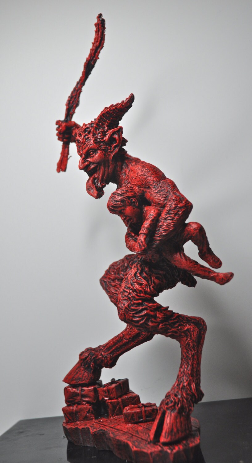 Krampus II Statue, Hand Painted Resin Red Finish | Mythical Creature Figurine | Unique Dark Christmas Demon, Gothic Folklore Decor
