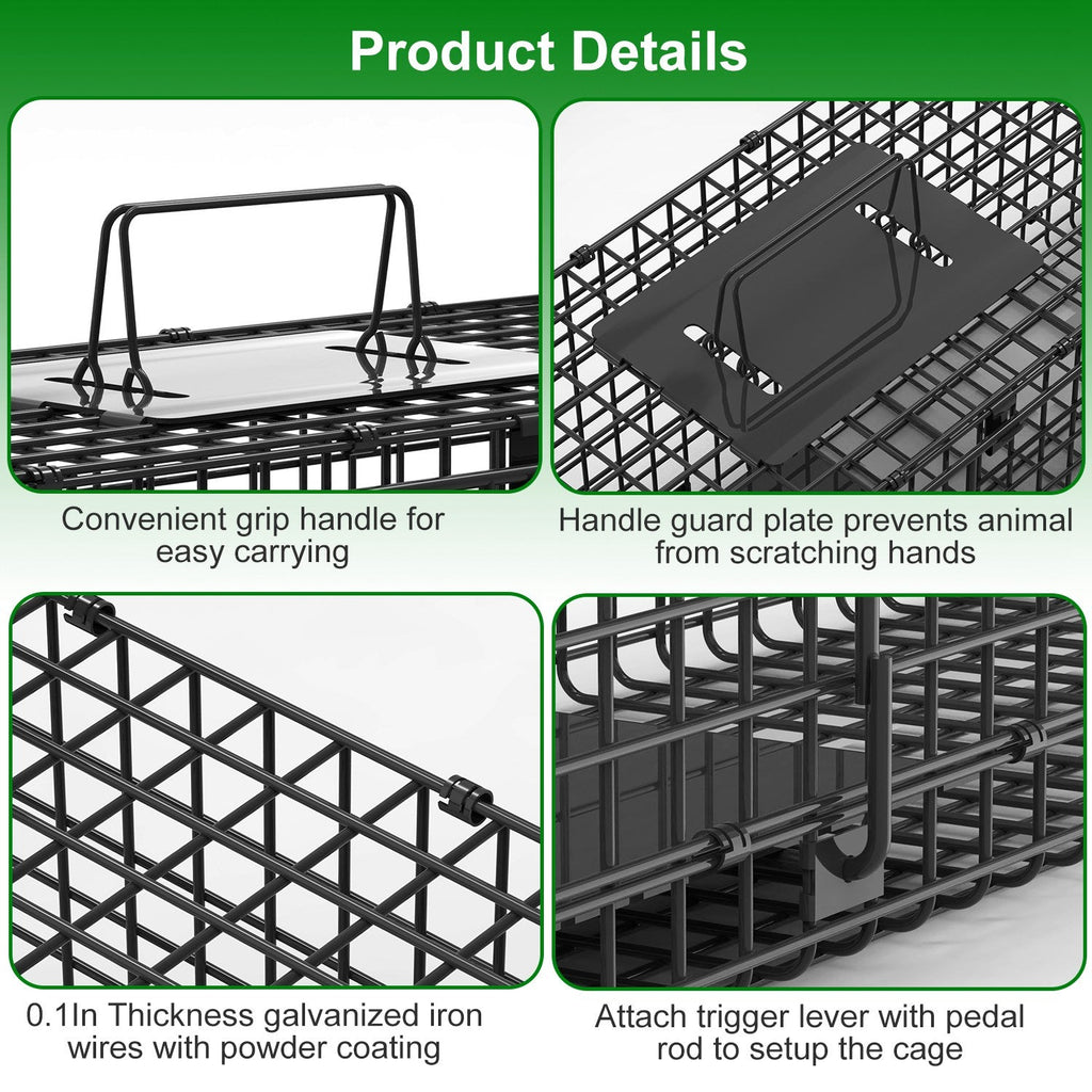32in 2 Door Live Animal Cage Trap For Animals Under 12LBS Easy To Setup Humane Galvanized Iron Trap Cage For Rabbits Groundhogs Skunk Opossums Nutria