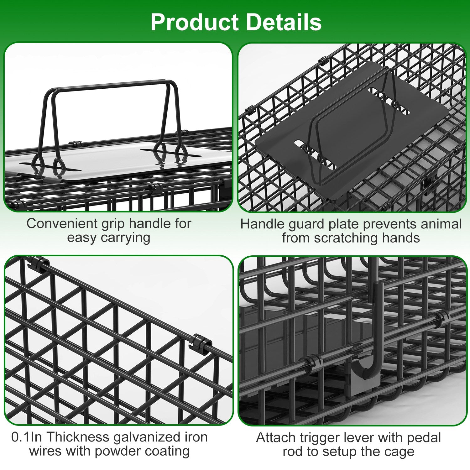 32in 2 Door Live Animal Cage Trap For Animals Under 12LBS Easy To Setup Humane Galvanized Iron Trap Cage For Rabbits Groundhogs Skunk Opossums Nutria