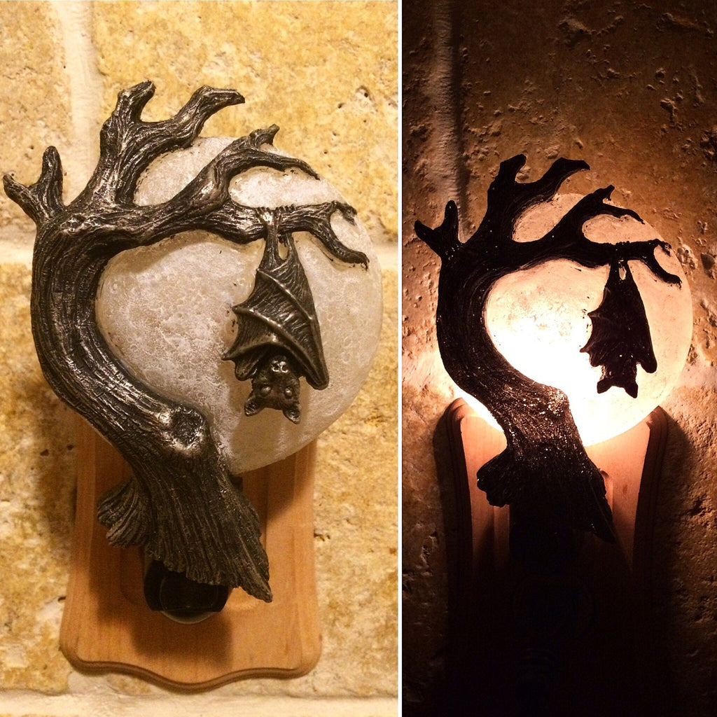 Hanging Bat Nightlight, Hand Painted Resin Sculpture
