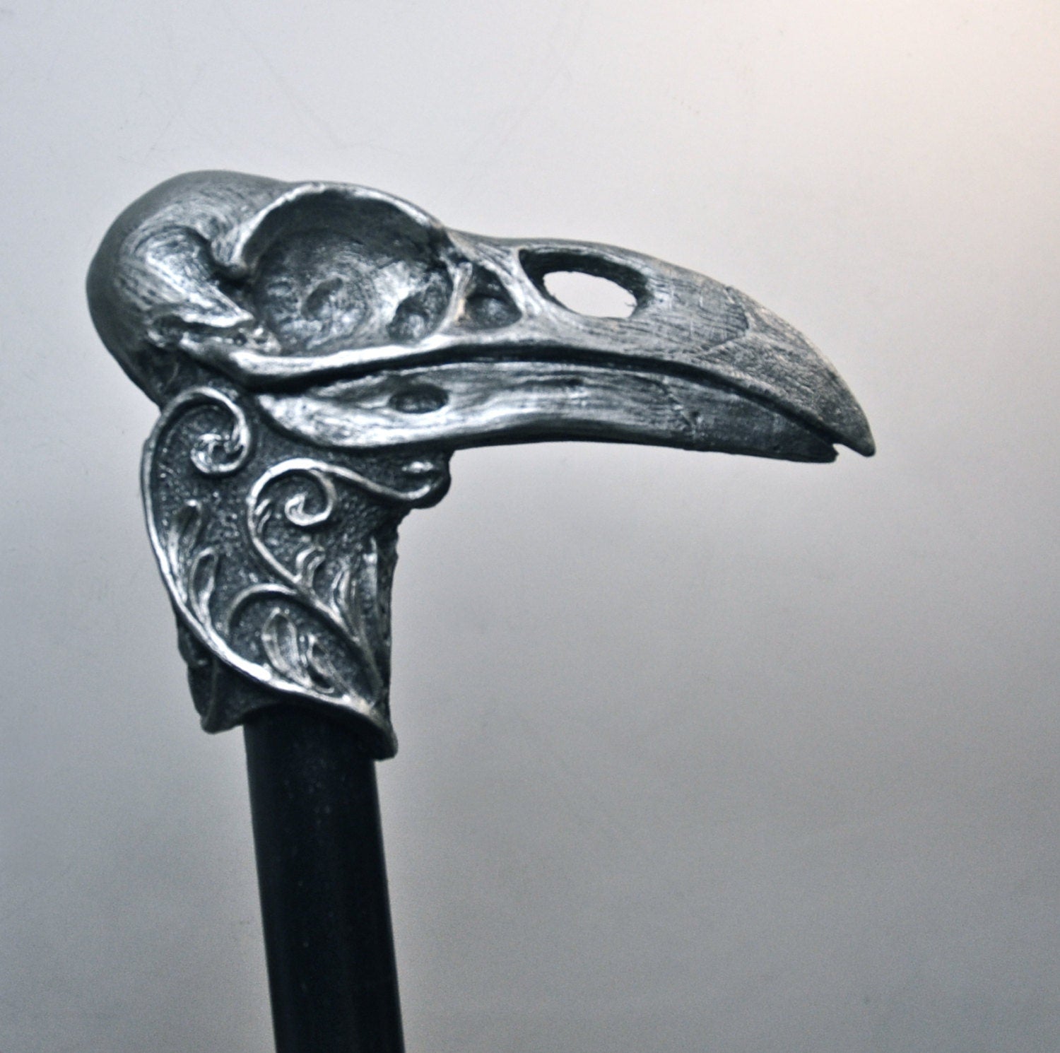 Raven Skull Cane, Hand Sculpted Walking Stick | Dark Victorian Gothic Cane | Fantasy Cosplay | Raven Crow Skull Cane, Gothic Accessory