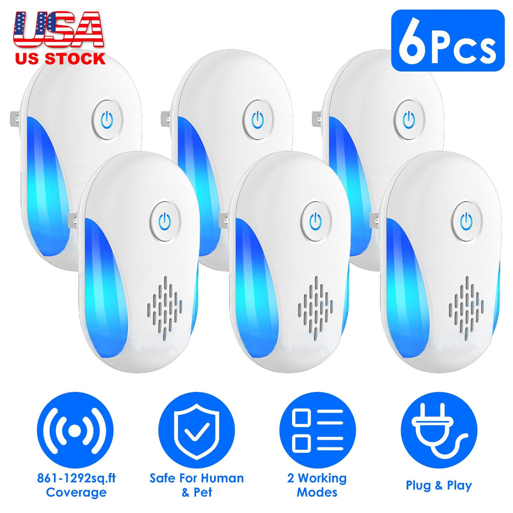 6 Packs Ultrasonic Pest Repellers Electric Plug-In Indoor Pest Control Mouse Repellent Chaser Deterrent Rodent Chaser with 2 Modes for Home Kitchen Of