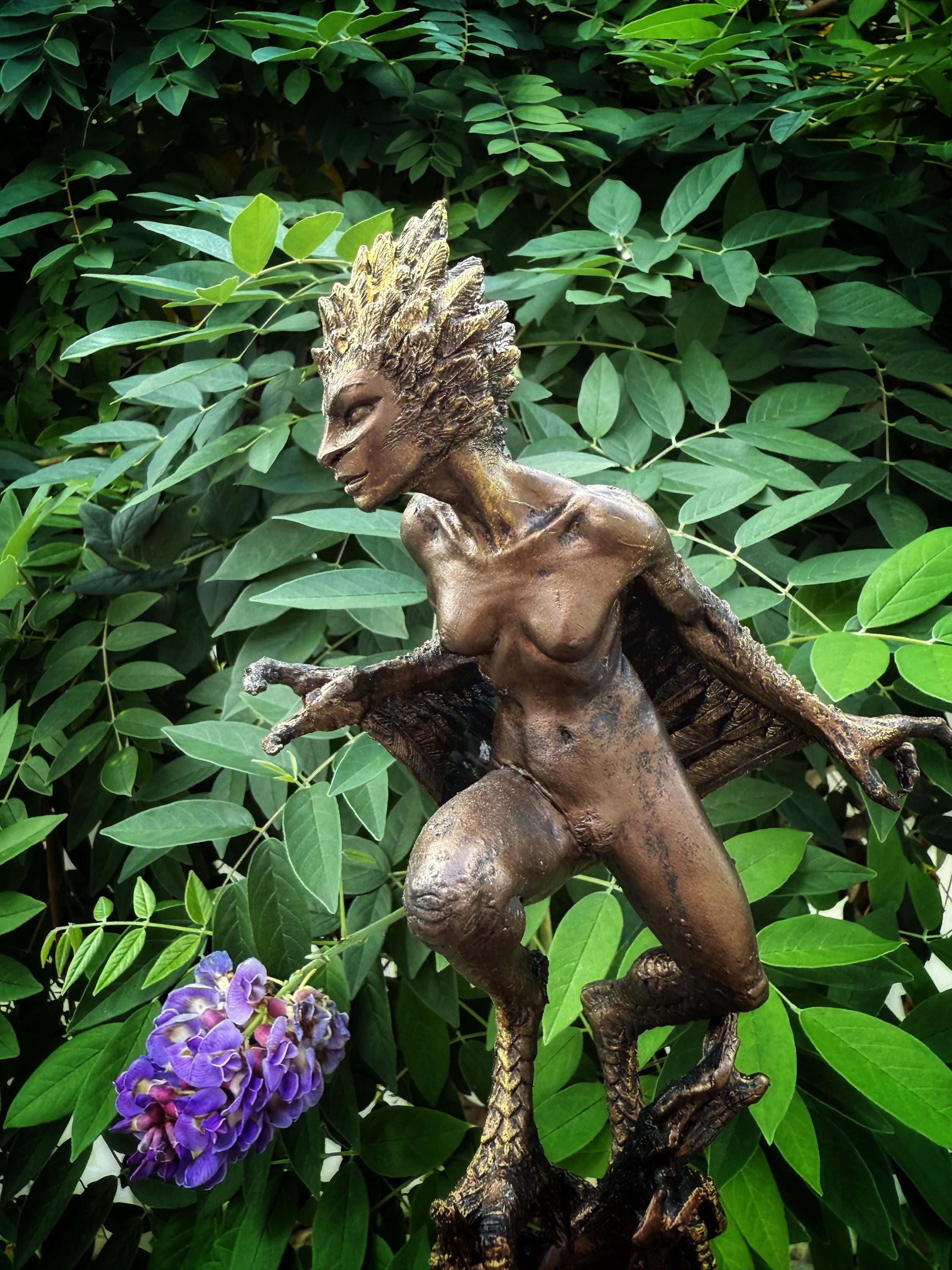 Harpy Statue, Hand Painted Resin Sculpture | Mythical Creature Figurine | Unique Legendary Bird Woman Figurine. Fantasy Art Decor