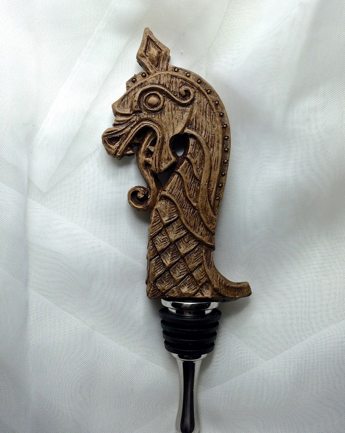 Viking Ship Dragon Winestopper, Hand Sculpted Resin, Medieval Norse Art Barware |Mythic Viking Bottle Stopper |Fantasy Wine and Barware Gift