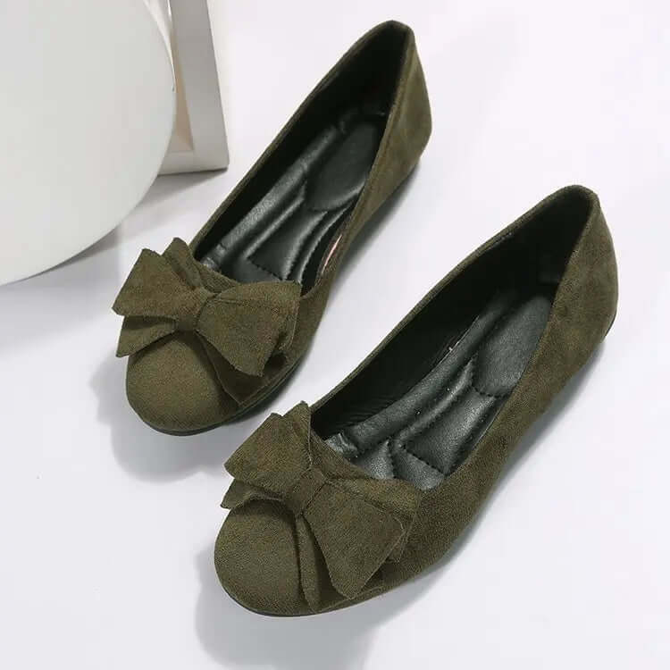 Women's Bow Flat Shoes Plus Size - Suede Casual Gommino