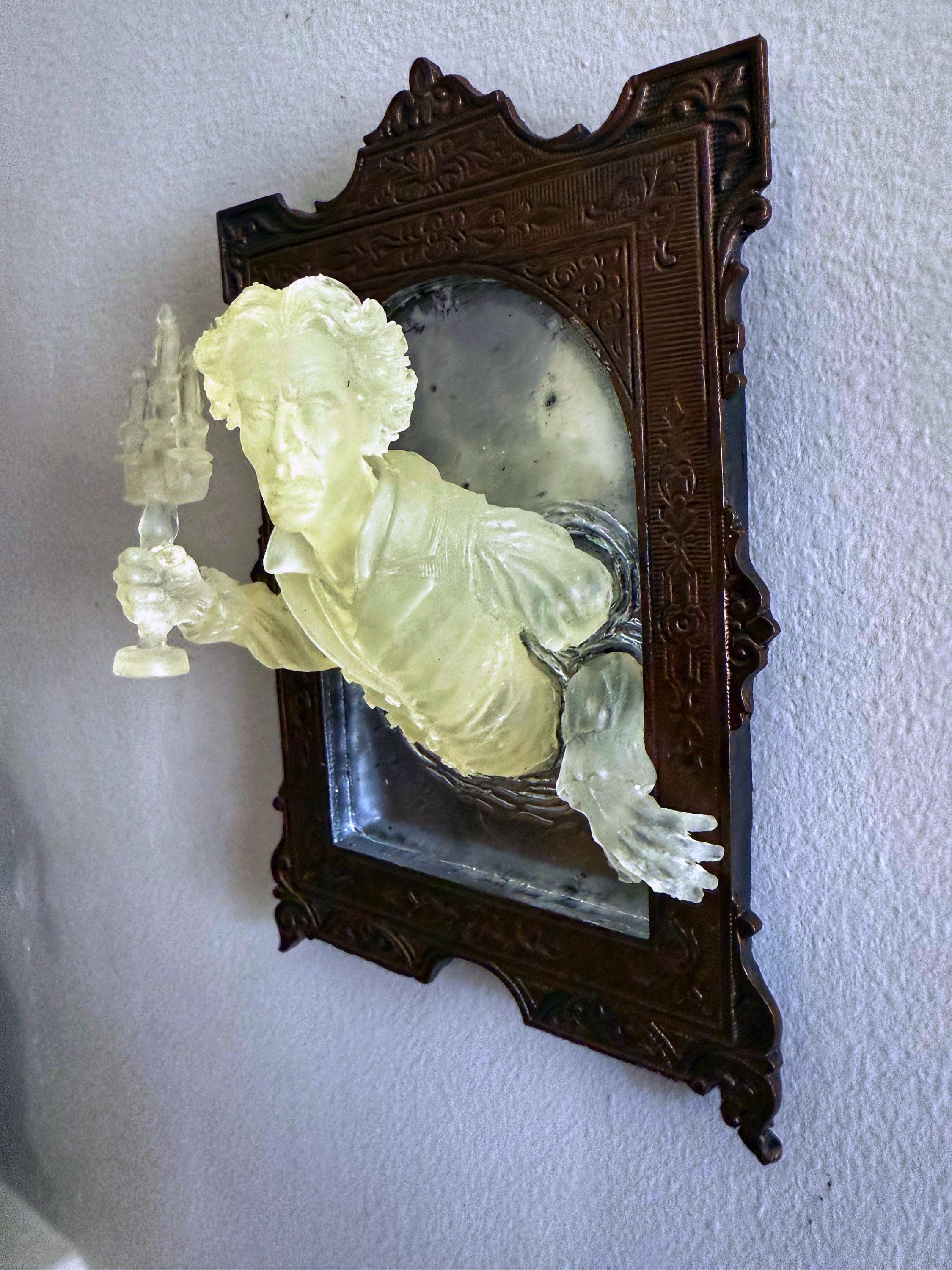 Gentleman Ghost in the Mirror Wall Plaque, Glow in the Dark Resin | Victorian Gothic Haunted Wall Art | for Halloween and Spooky Home Decor