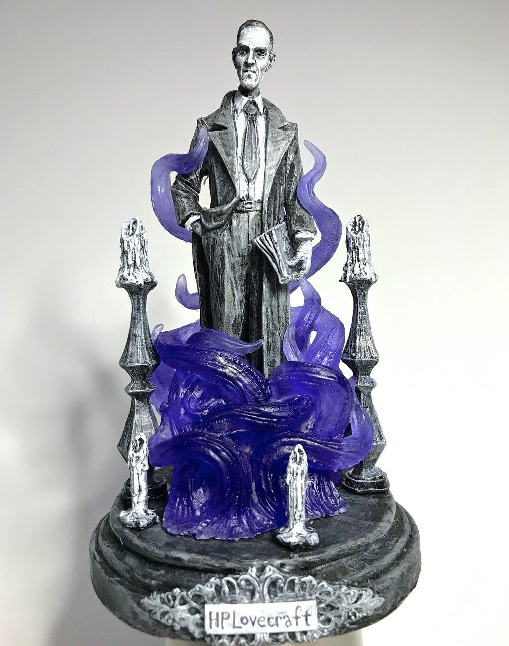 H.P. Lovecraft Statue, designed with Abigail Larson, Purple Tentacles