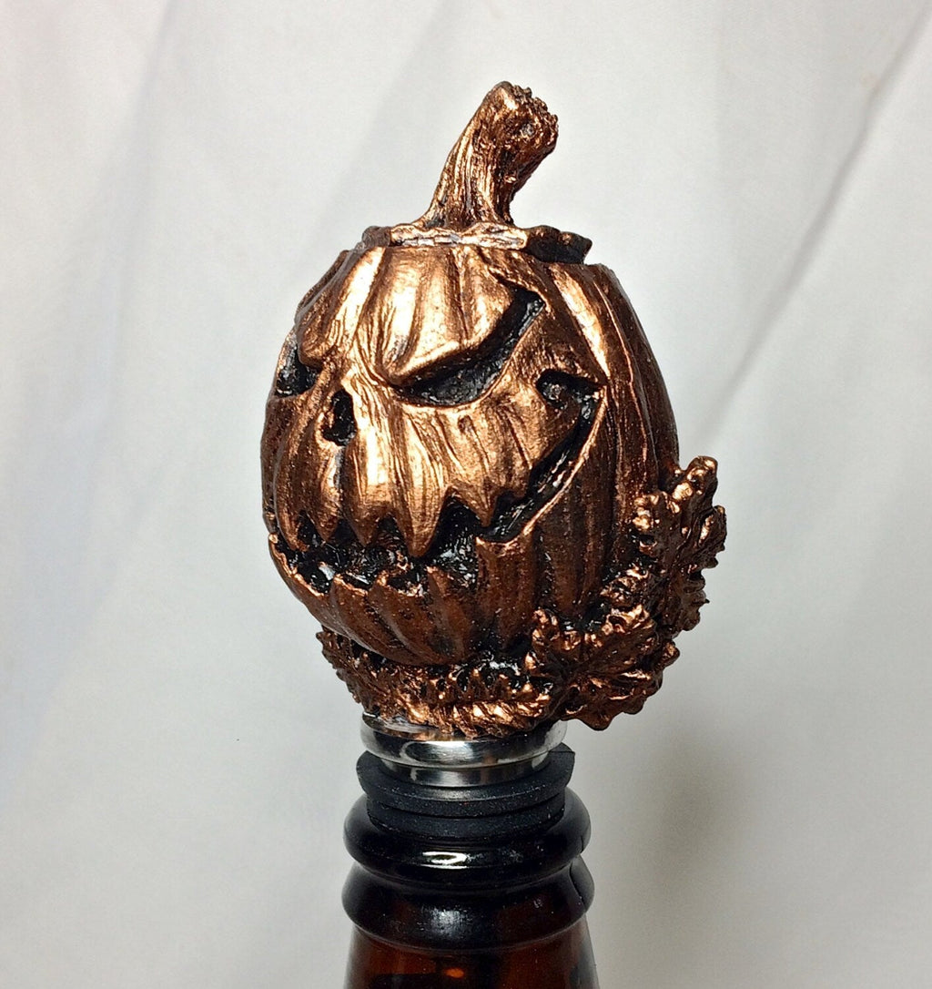 Jack O' Lantern Winestopper, Hand Painted Resin | Gothic Halloween Barware, Pumpkin Bottle Stopper |Fantasy Gothic Wine and Barware Gift