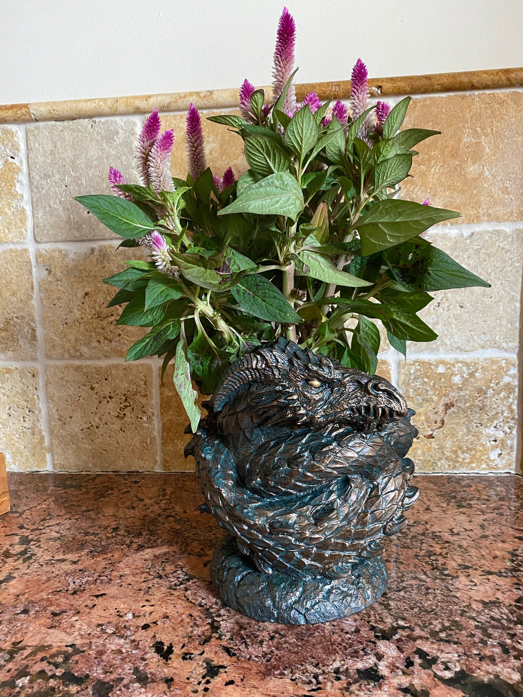 Coiled Dragon Planter, Large Version |  Unique Mythic Creature Home Decor | Resin Sculpture Snake Vase, Fantasy Art and Gothic Home Decor