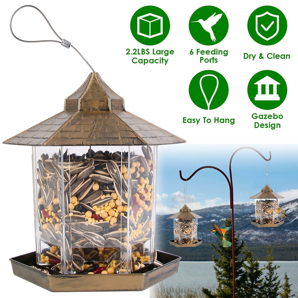 Hanging Gazebo Wild Bird Feeder Outdoor Bird Seed Station with Large Capacity 6 Feeder Ports for Garden Patio Park Weatherproof Easy To Refill