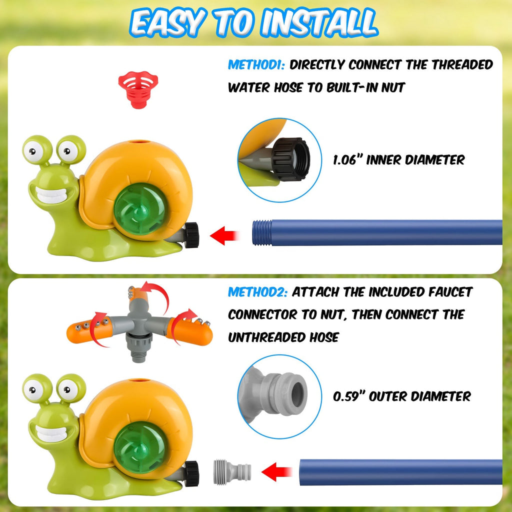 2 In 1 Snail Water Sprinkler Baseball Toy With 2 Sprinkler Nozzles 360¡ Rotating Spray Baseball Sprinkler Summer Water Toy For 4-8Years Old Boys Girls