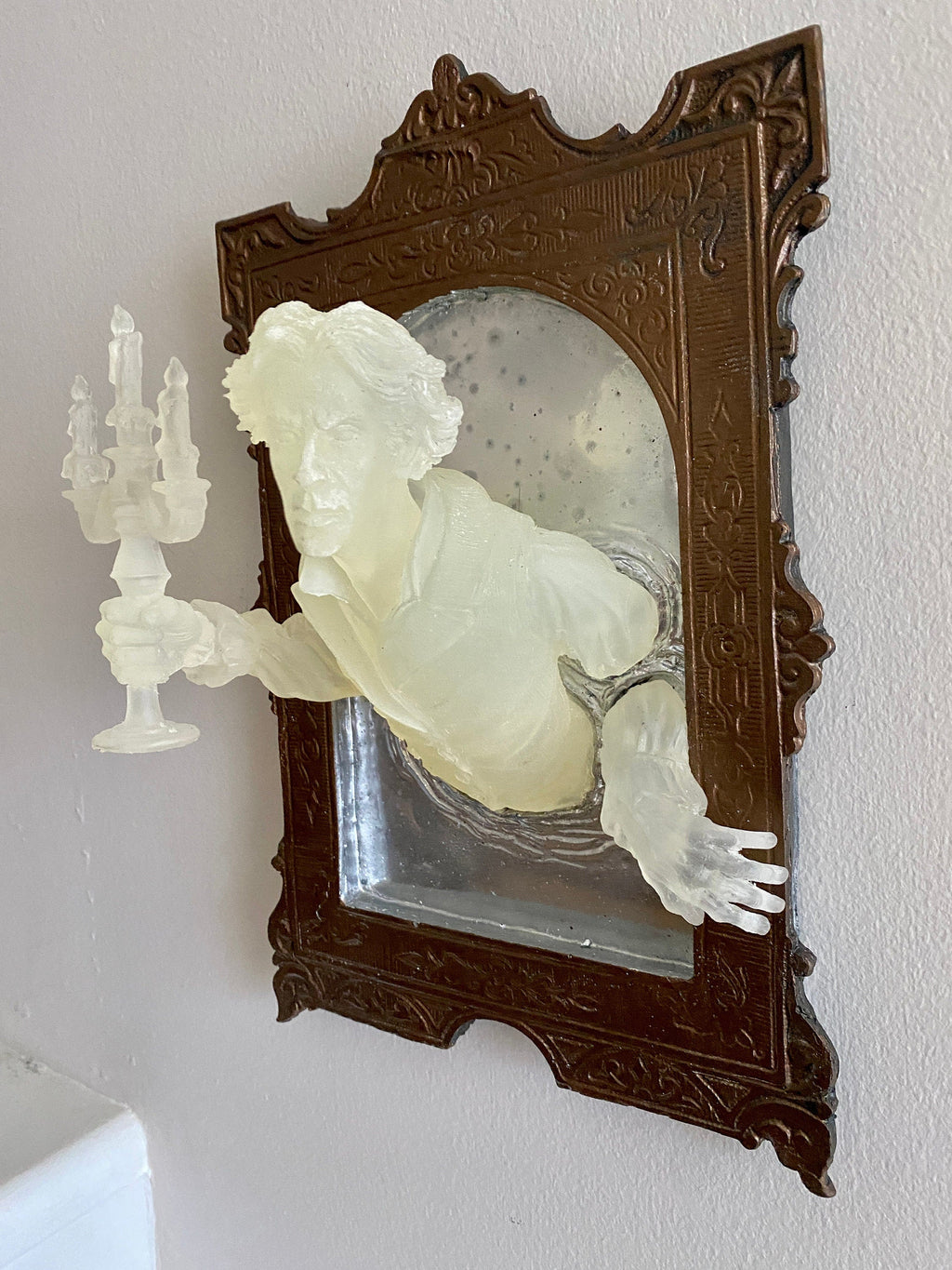 Gentleman Ghost in the Mirror Wall Plaque, Large Version, Glow in the Dark | Victorian Gothic Wall Art | for Halloween and Spooky Home Decor