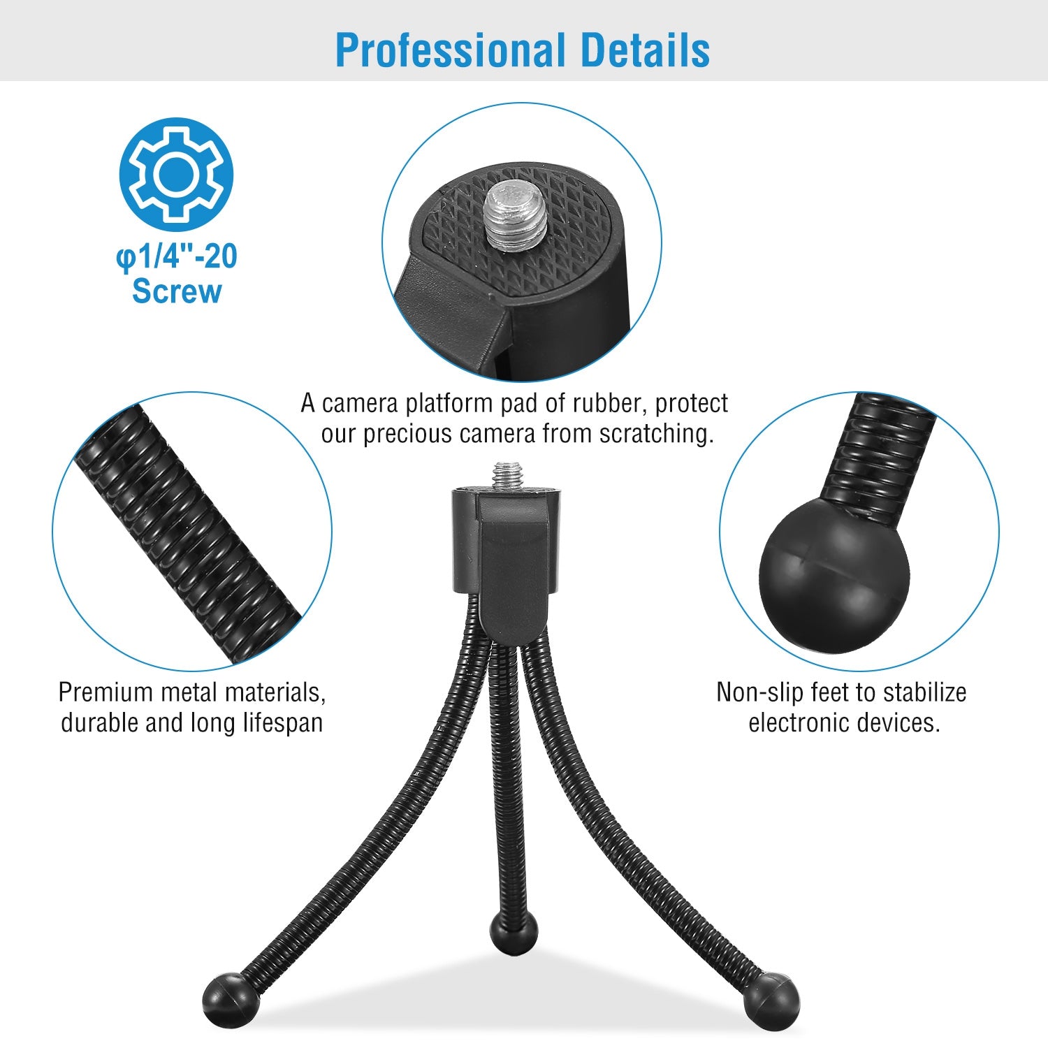 Tripod Stand For Camera Mini Projector Flexible Tripod Holder Heavy Duty Camera Tabletop Mount w/ Anti-slip Feet For Photograph Recording