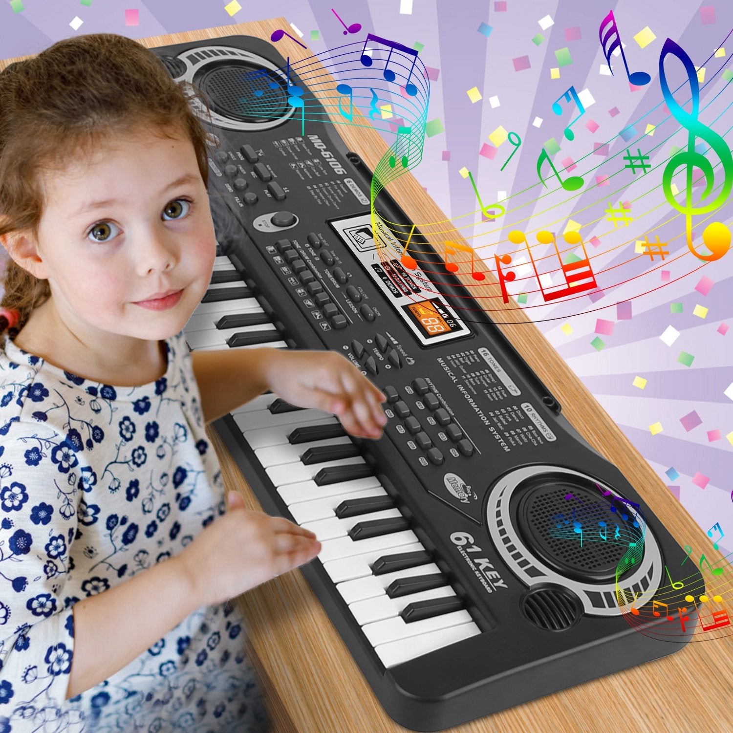 61 Keys Digital Music Electronic Keyboard Electric Piano Musical Instrument Kids Learning Keyboard w/ Microphone For Beginners Kids Girls Boys Adults