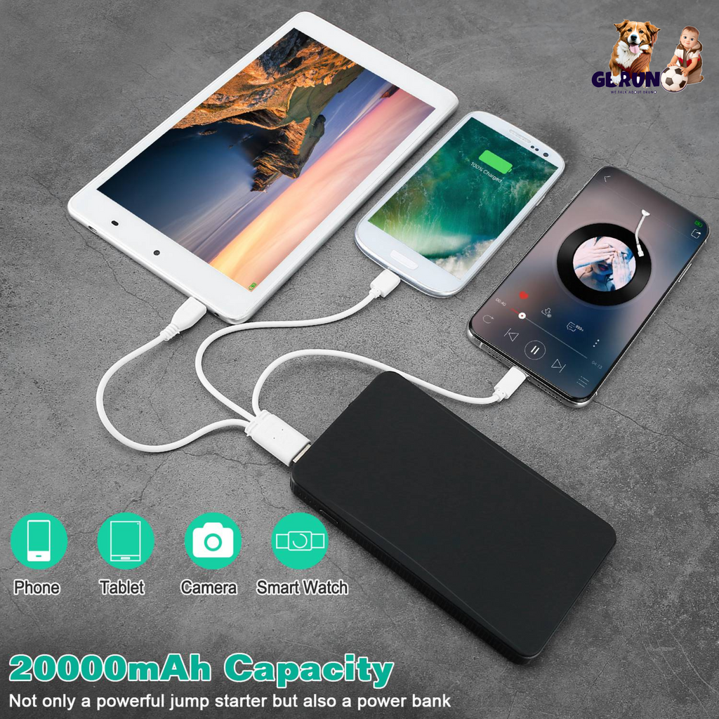 12V Car Jumper Starter 400A Peak 20000mAh Battery Charger Power Bank Portable Power Booster Battery w/ 3 Flashlight Modes