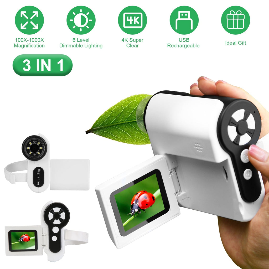 3 In 1 1000X KidsÕ Microscope Telescope Camera Handheld USB Mini Microscope with LED Light 6 Sample Slides 32G MMC Card for Boys Girls Aged 6+ Years O