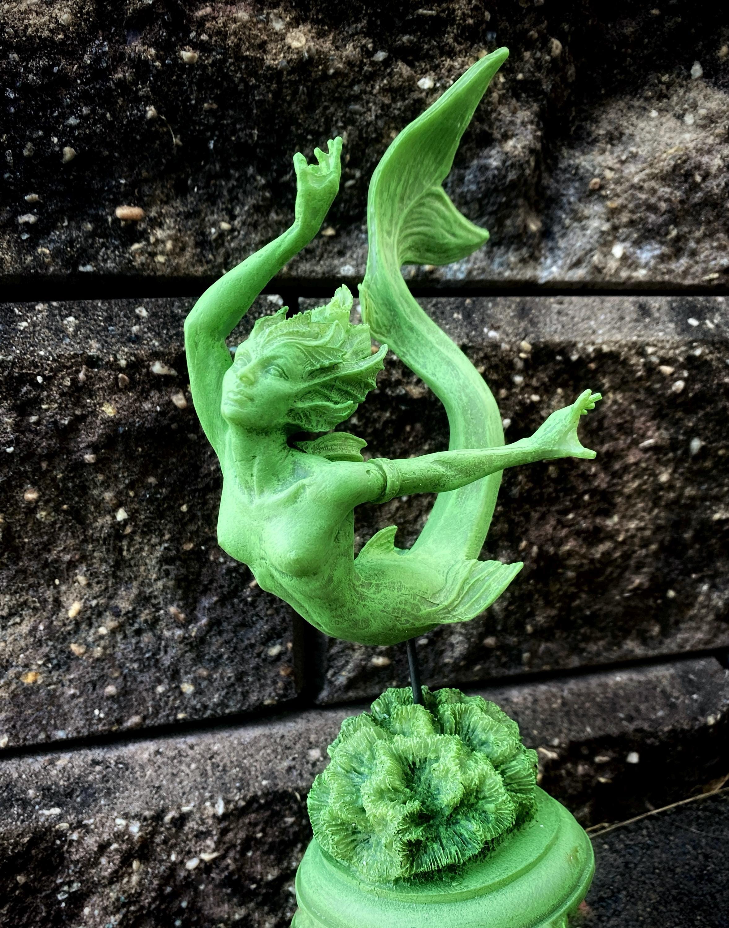 Mermaid Statue, Hand Painted Resin Sculpture, Jade Finish| Mythical Creature Figurine| Unique Legendary Mermaid Figurine Fantasy Art Decor