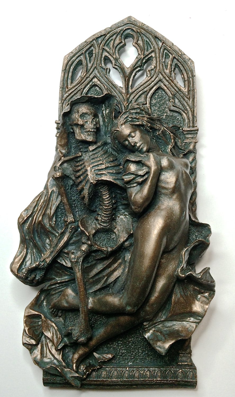 Death and the Maiden Wall Plaque, Half Scale Resin Sculpture | Gothic Medieval Wall Art |  Classical Death Statue for Gothic Home Decor