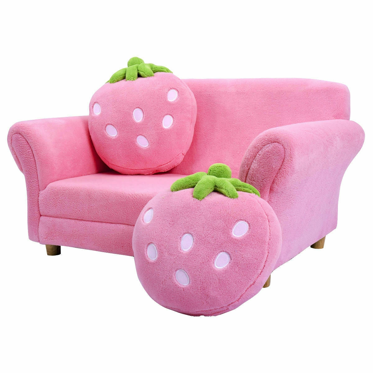 Kids Strawberry Armrest Chair Sofa with 2 Cute Strawberry Pillows-Pink
