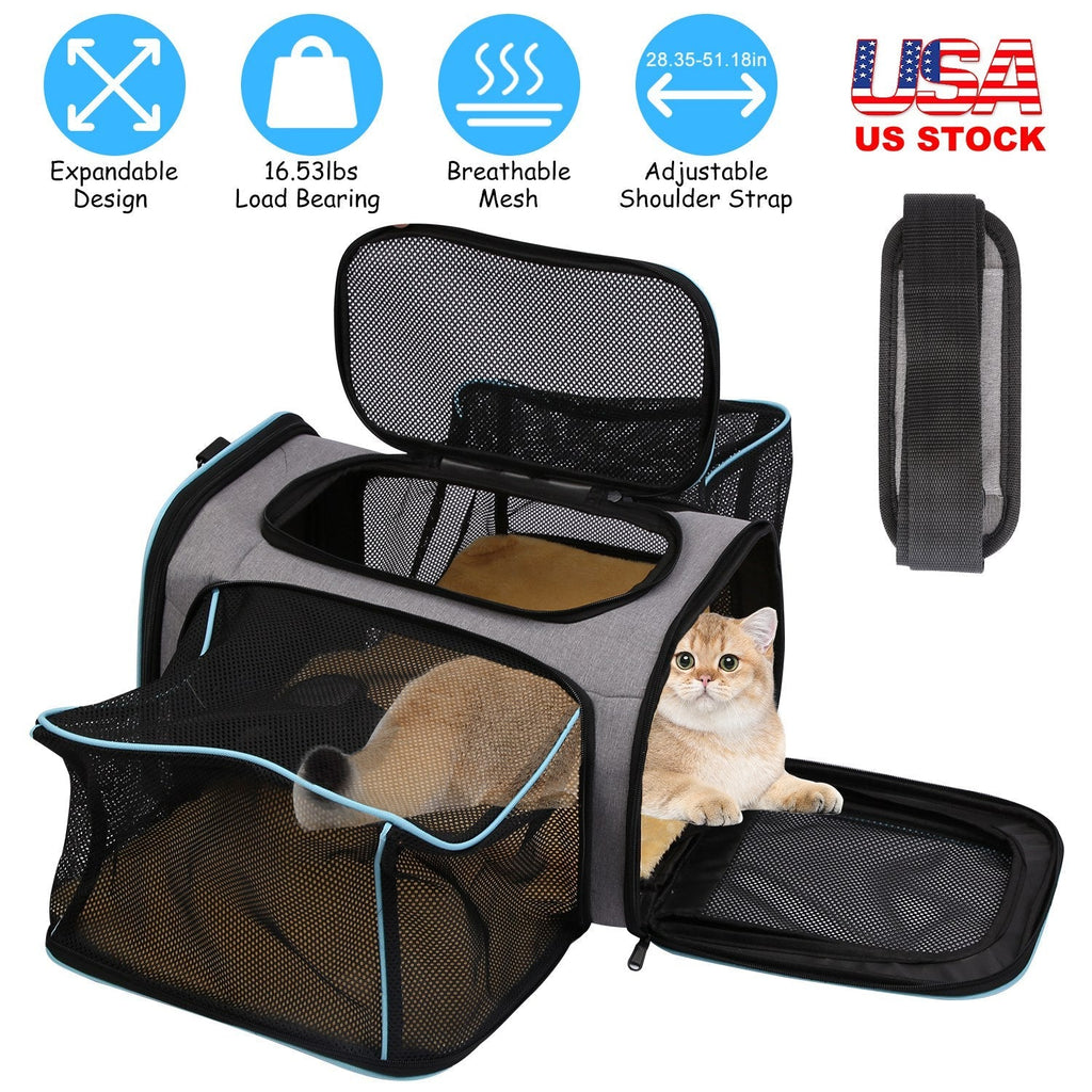 Expandable Pet Carrier Airline Approved Cat Dog Carrier Cat Collapsible Soft CarrierÊBag with Removable Fleece Pad Pockets Breathable Mesh Adjustable