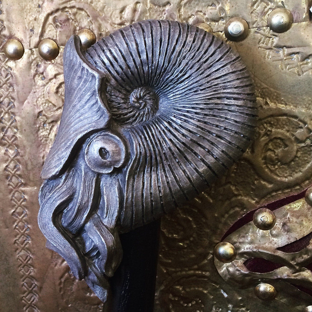 Nautilus Ammonite Cane, Hand Sculpted Walking Stick | Nautical Fossil Cane | Fantasy Natural History Cane, Maritime Gothic Accessory