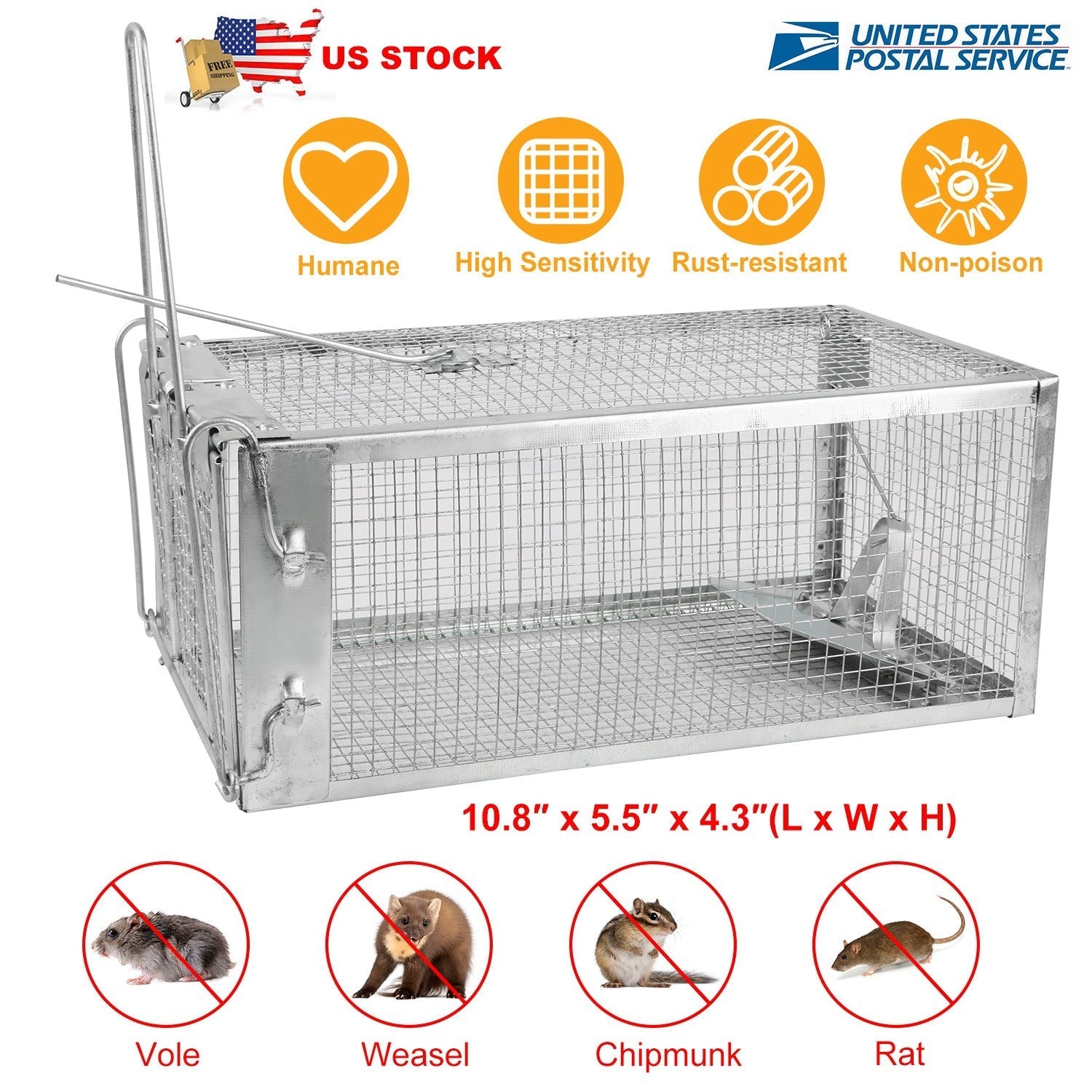 Rat Trap Cage Humane Live Rodent Trap Cage Galvanized Iron Mice Mouse Control Bait Catch with Detachable U Shaped Rod