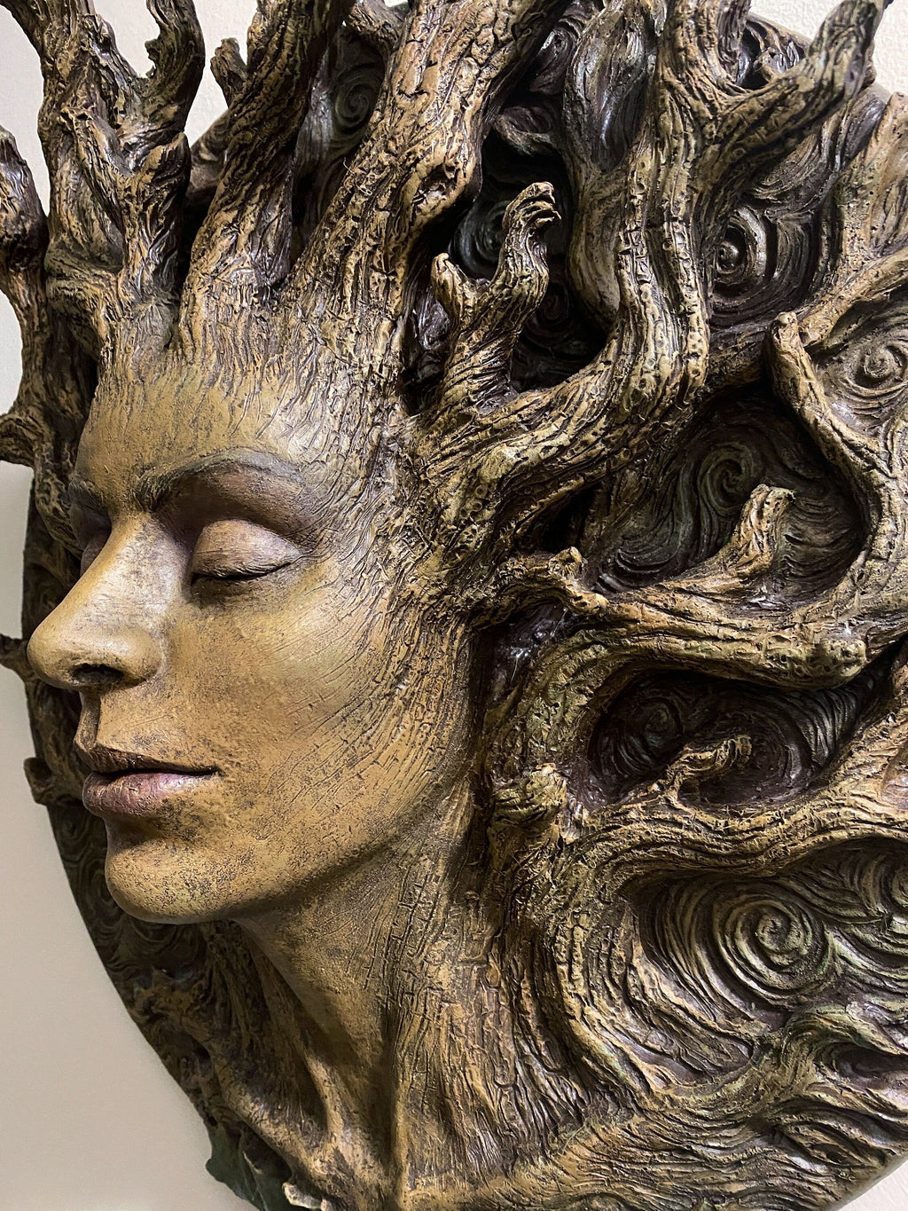 Dryad Bust, Life Sized Wall Plaque Resin Sculpture | Mythic Forest Creature Wall Art | Woodland Goddess Wall Plaque for Nature Lovers