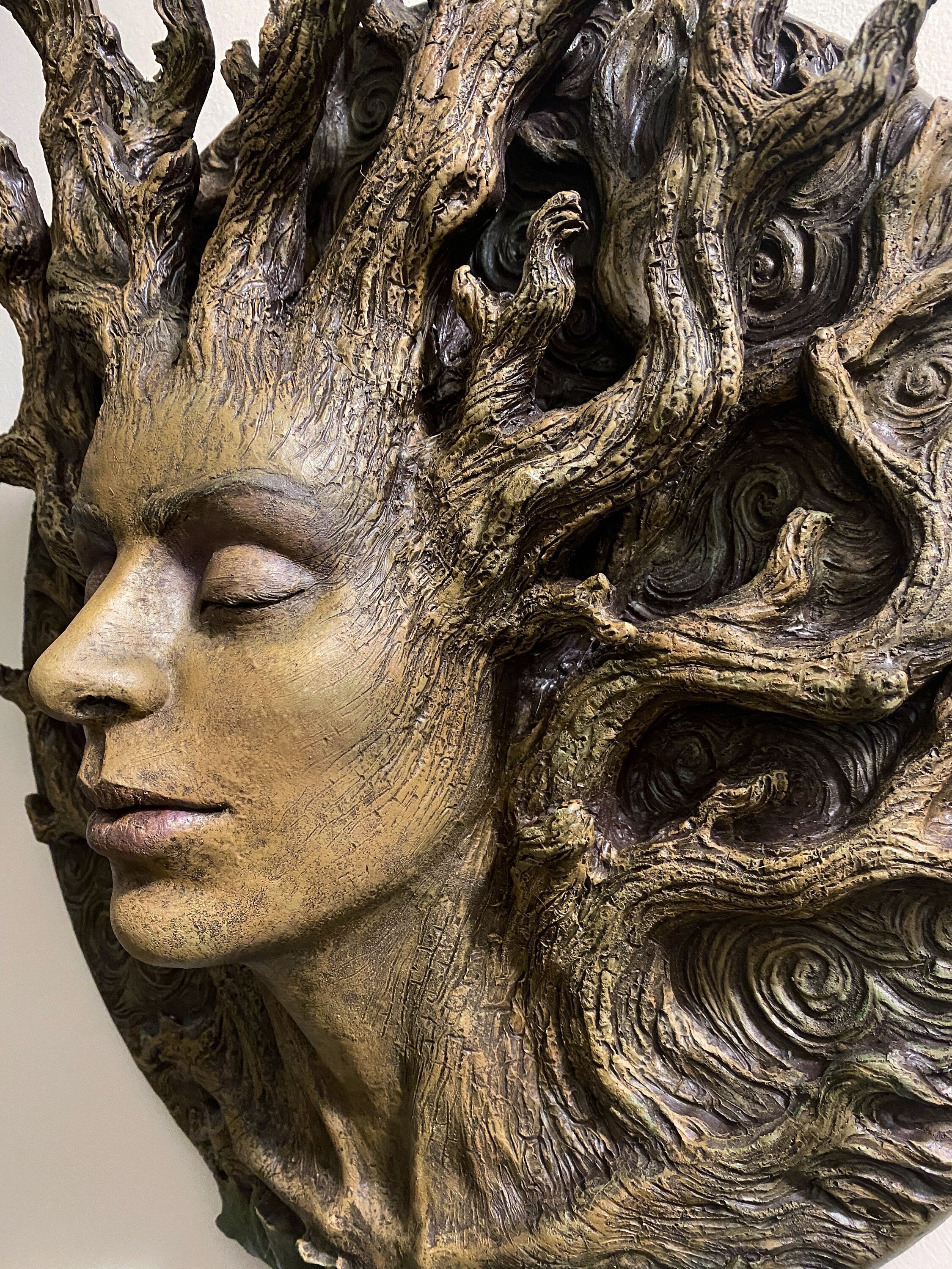 Dryad Bust, Life Sized Wall Plaque Resin Sculpture | Mythic Forest Creature Wall Art | Woodland Goddess Wall Plaque for Nature Lovers
