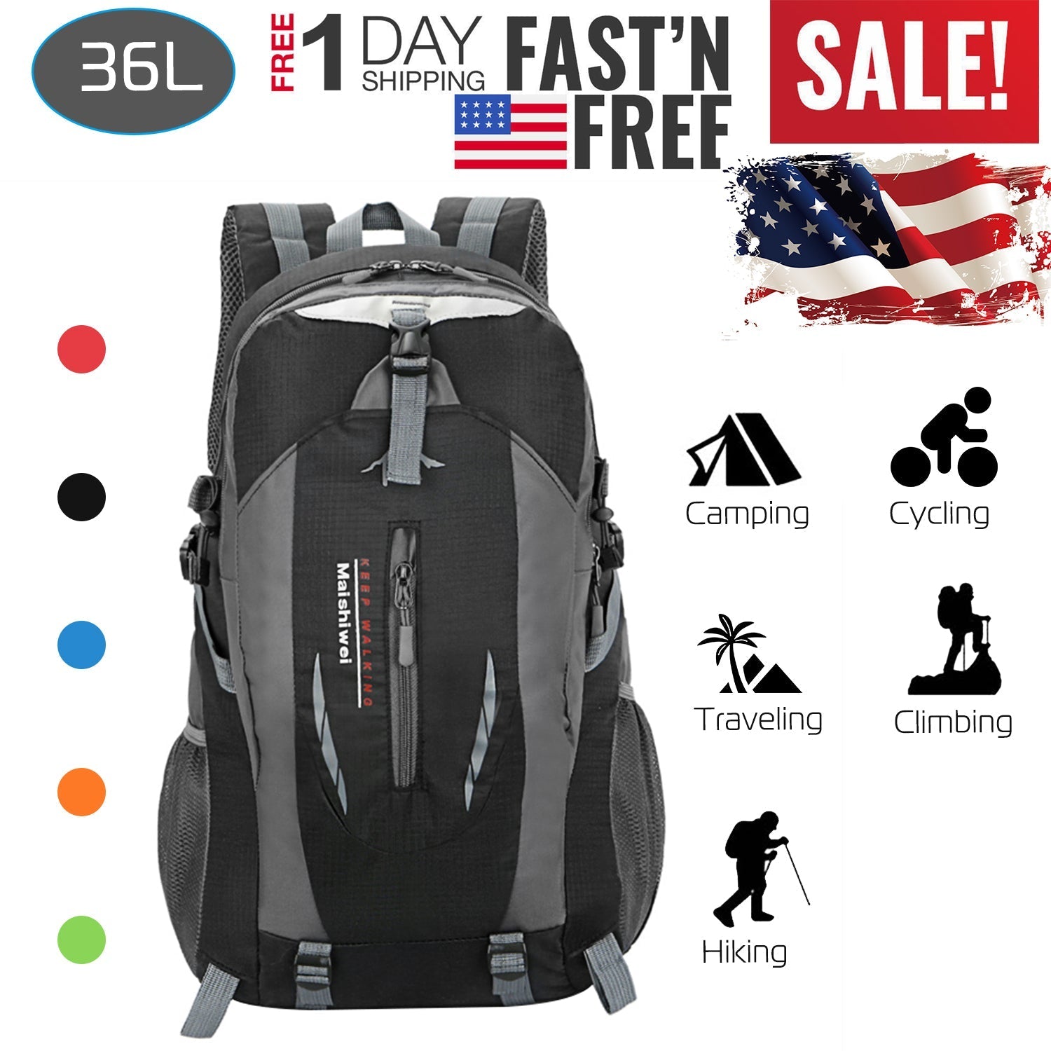 36L Outdoor Backpack Waterproof Daypack Travel Knapsack