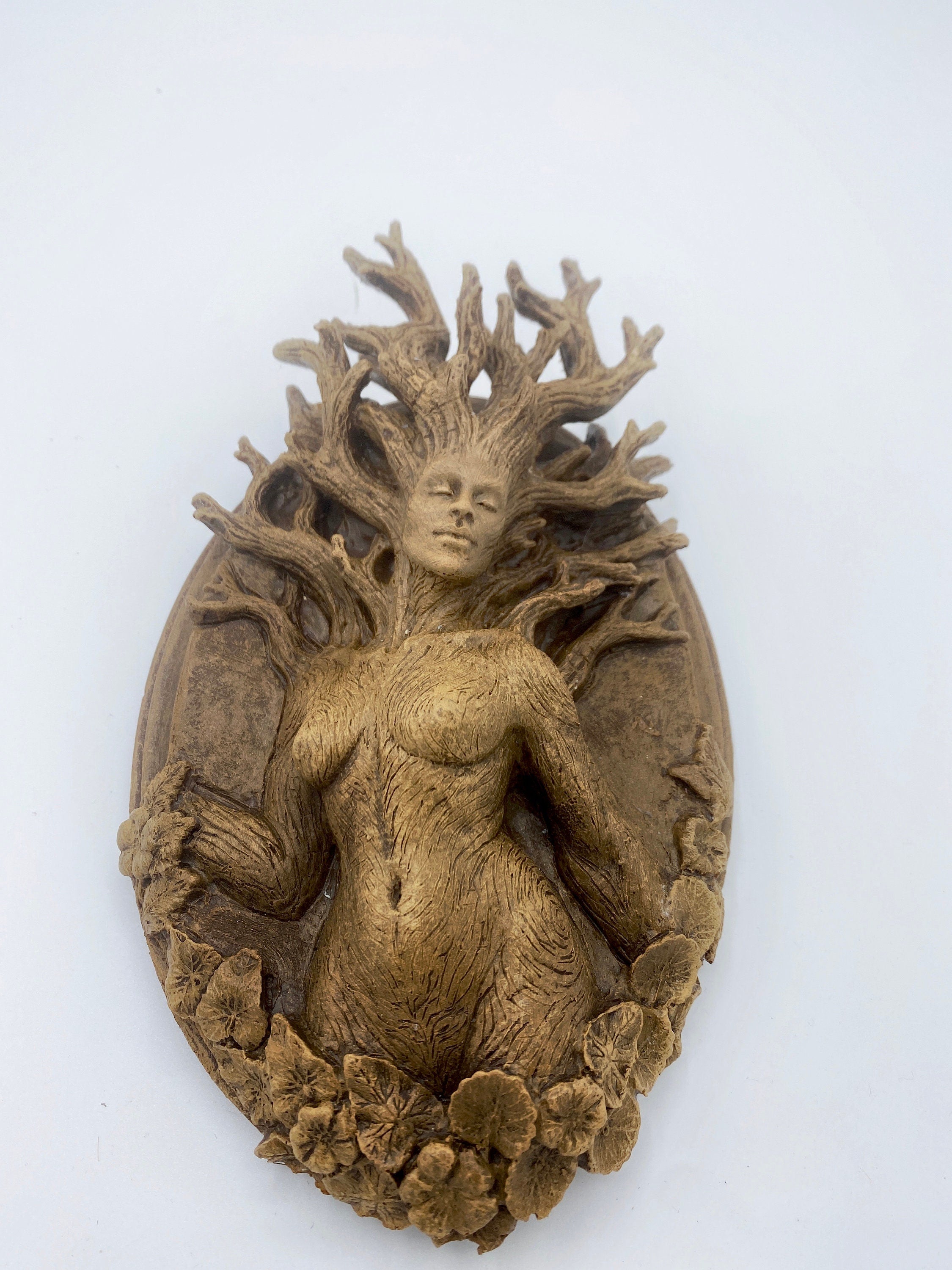 Dryad Wall Plaque, Hand Painted Resin Sculpture | Mythic Forest Creature Wall Art | Woodland Goddess Wall Plaque for Nature Lovers