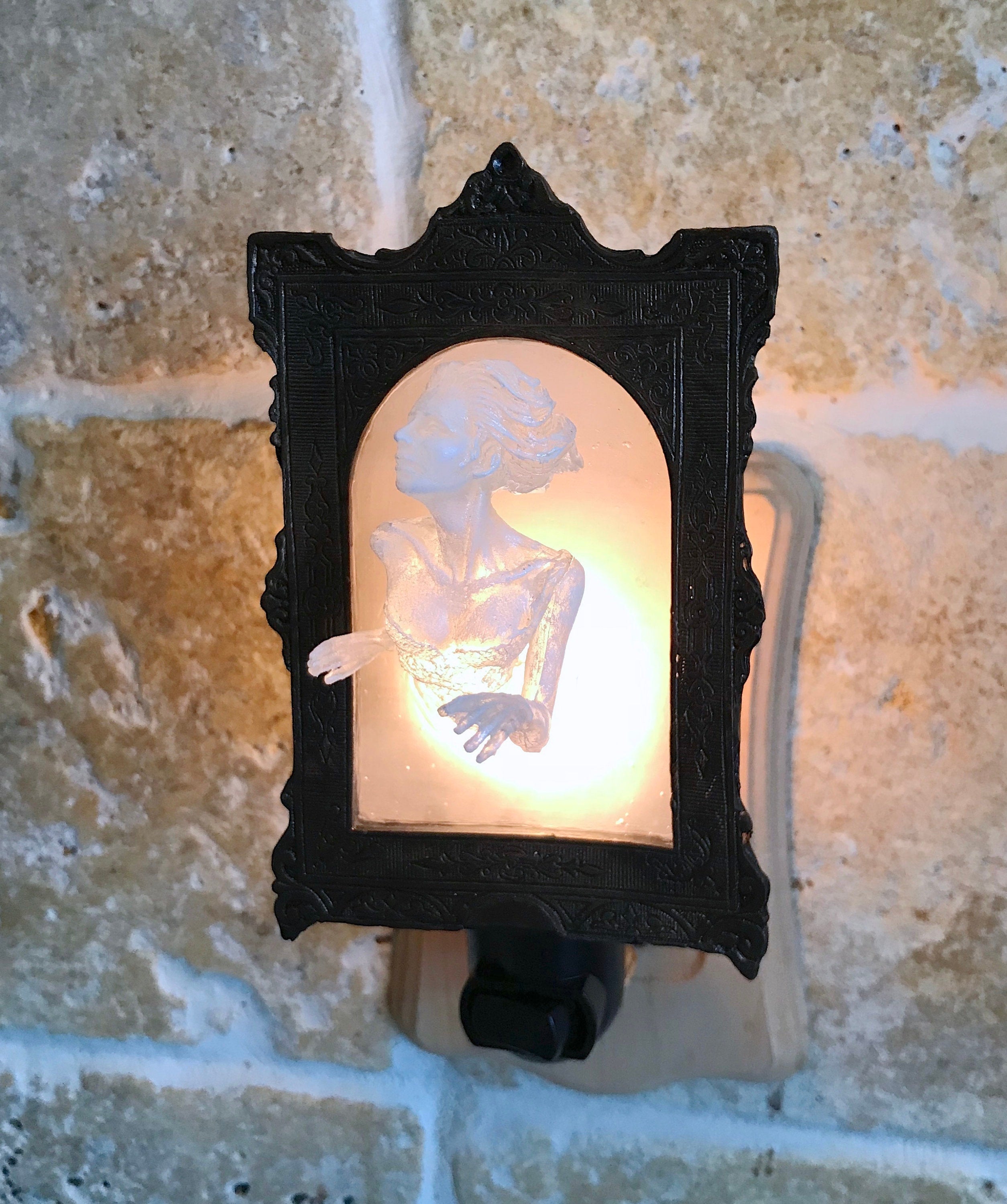 Ghost in the Mirror Nightlight, Hand Painted Resin Sculpture | Victorian Gothic Night Light |  Ghost Lighting for Gothic Spooky Home Decor