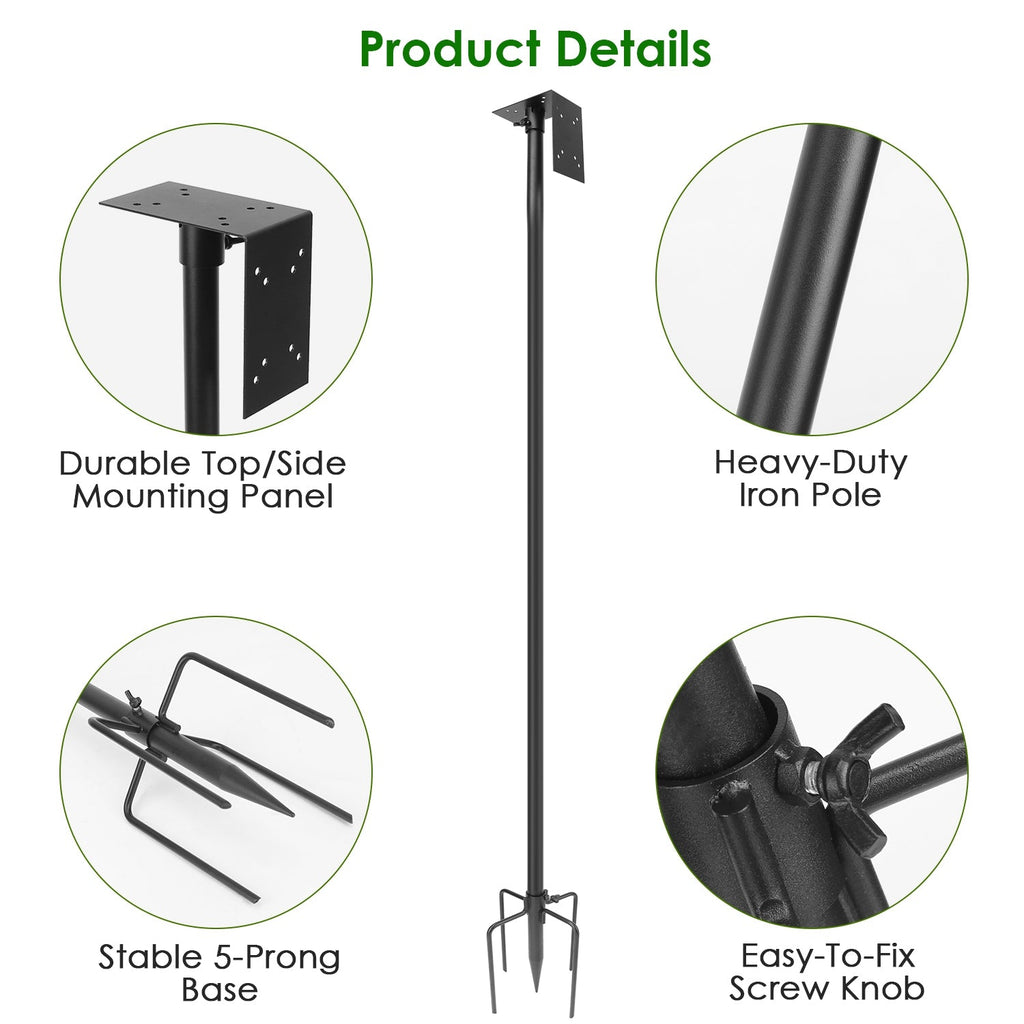79.92in Bird House Pole Kit Height Adjustable Bird Feeder PoleÊMount Kit Heavy Duty Bird House Pole Set with 5 Prongs Base for Bird House Bird Feeder