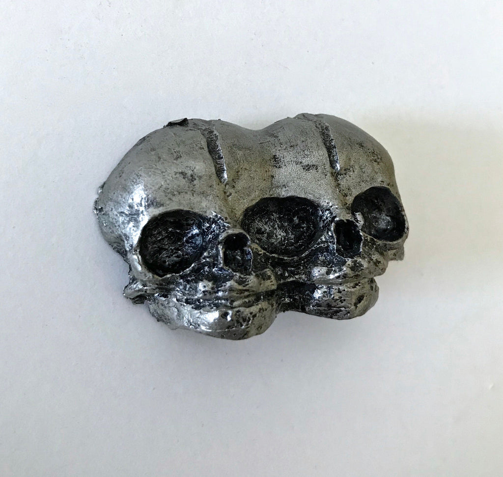 Conjoined Twins Skull  Magnet, Hand Painted Resin Sculpture | Gothic Fantasy Decor | Conjoined Skull Magnet for Fantasy and Gothic Decor
