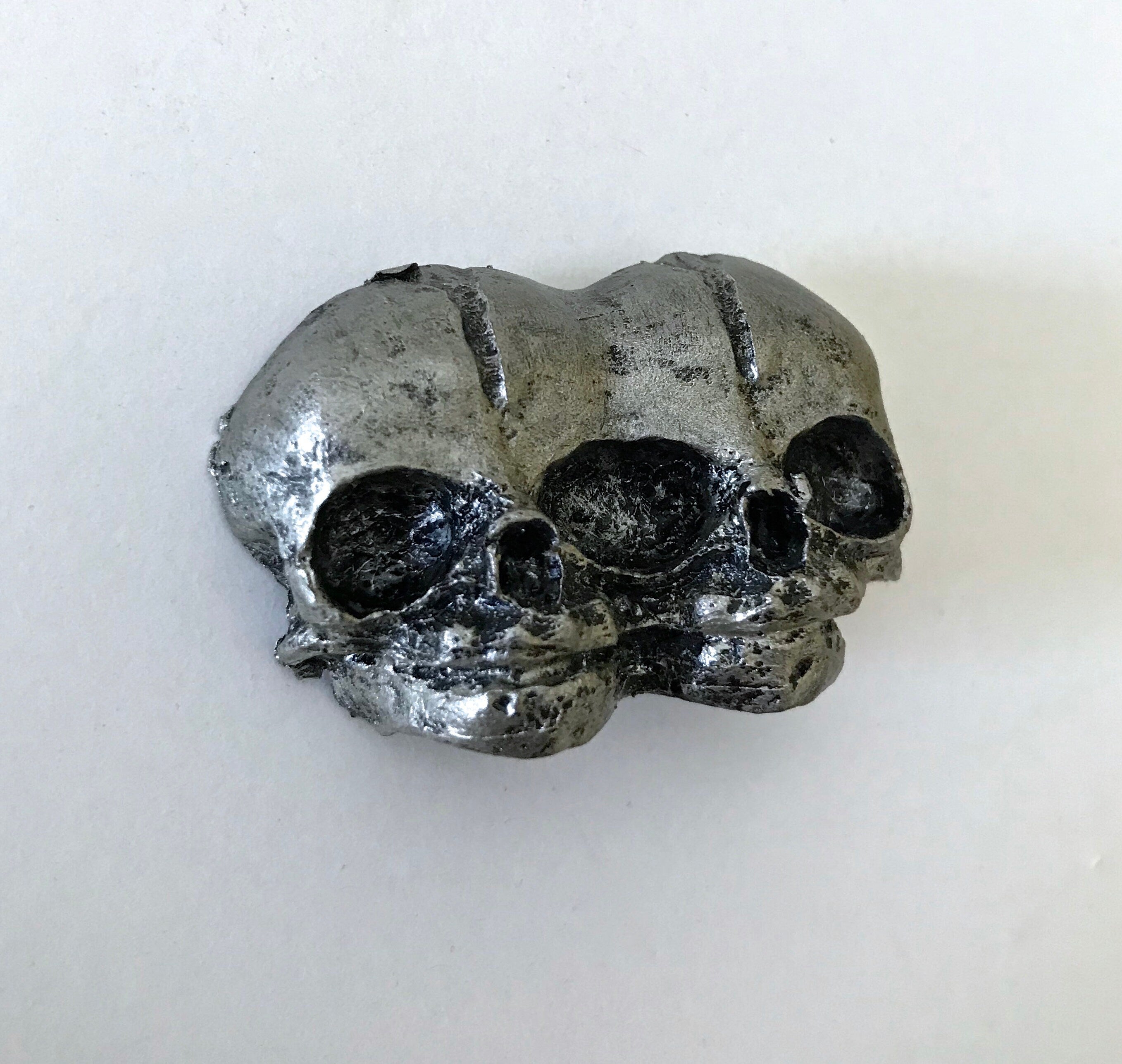 Conjoined Twins Skull  Magnet, Hand Painted Resin Sculpture | Gothic Fantasy Decor | Conjoined Skull Magnet for Fantasy and Gothic Decor