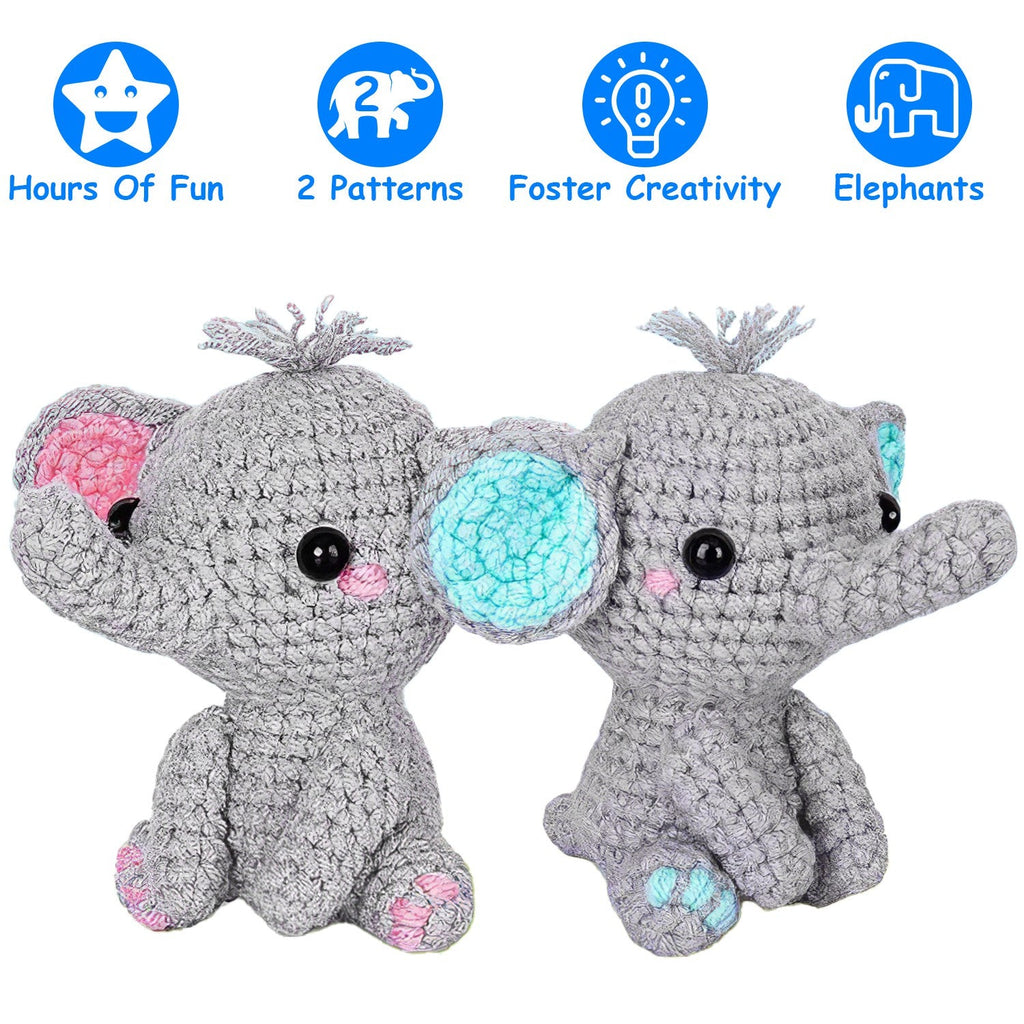 Elephant Crochet Kit Crochet Kit for Beginners DIY Knitting Supplies for Kids Adults 2 Types of Elephants