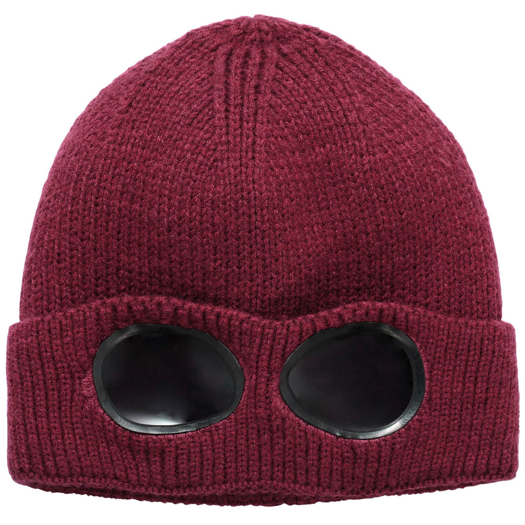 Unisex Knit Beanie Hat with Goggle Chunky Winter Warm Hat Skull Cap 4 Colors