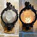 Spectral Skull Nightlight, Hand Painted Resin Sculpture | Victorian Gothic Night Light |  Ghost Skull Lighting for Gothic Fantasy Home Decor