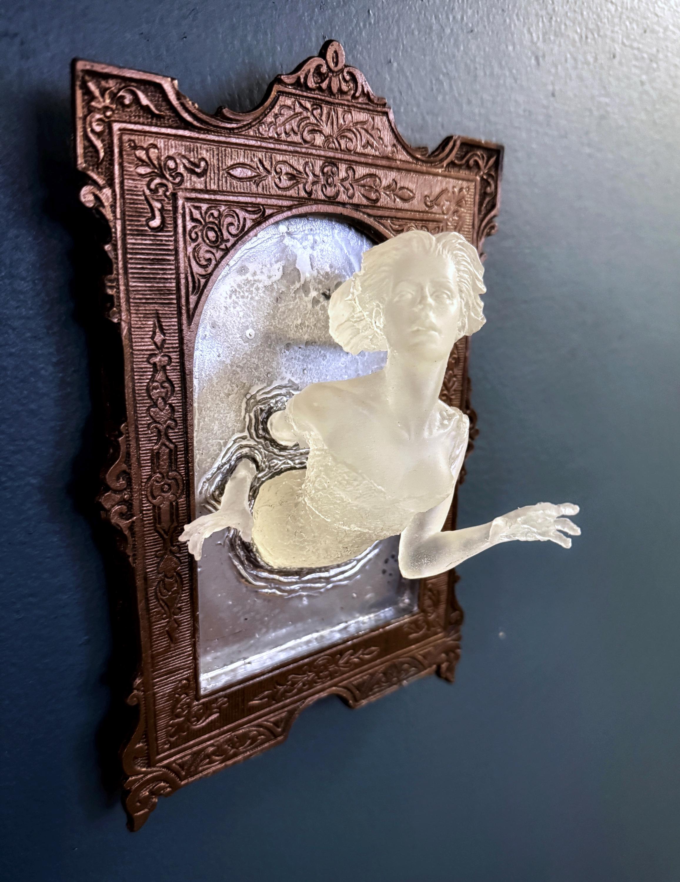 Ghost in the Mirror Wall Plaque, Glow in the Dark Resin | Victorian Gothic Haunted Wall Art |  Gift for Halloween and Spooky Home Decor