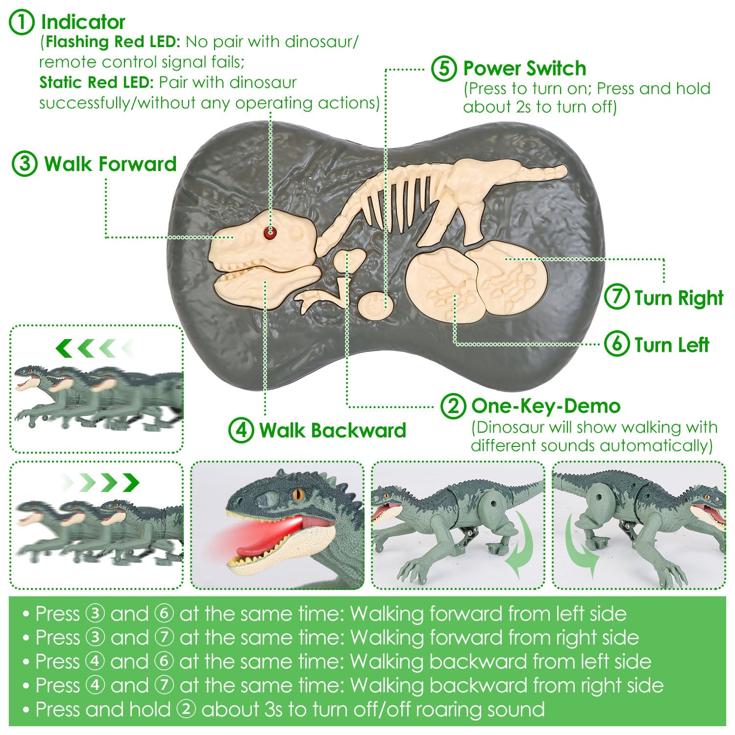Remote Control Dinosaur Toys Jurassic Realistic RC Dinosaur Rechargeable T-Rex Walking Robot with 3D Eye Roaring Sounds Red Light Remote Control for 3