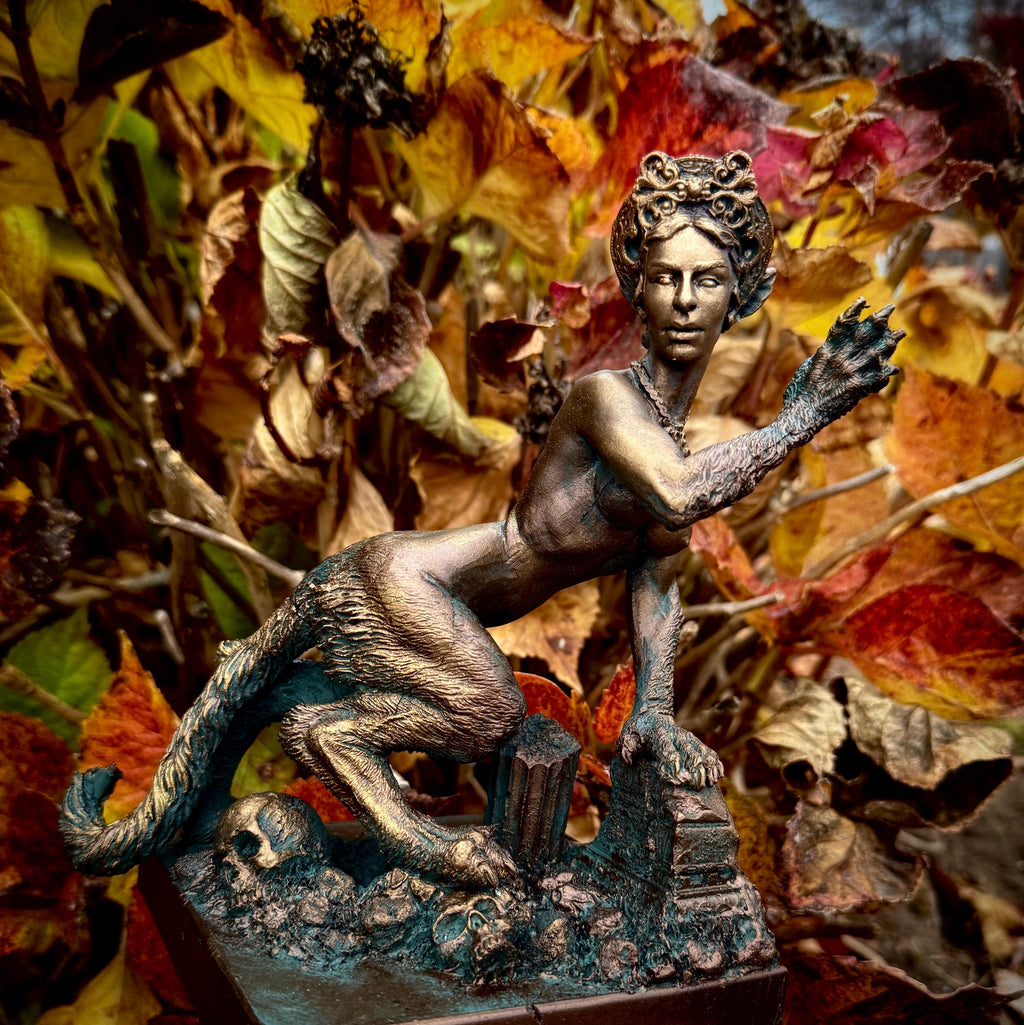Sphinx Statue, Hand Painted Resin Sculpture | Mythical Creature Figurine |  Legendary Sphinx Goddess Altar Statue for Fantasy Art Decor