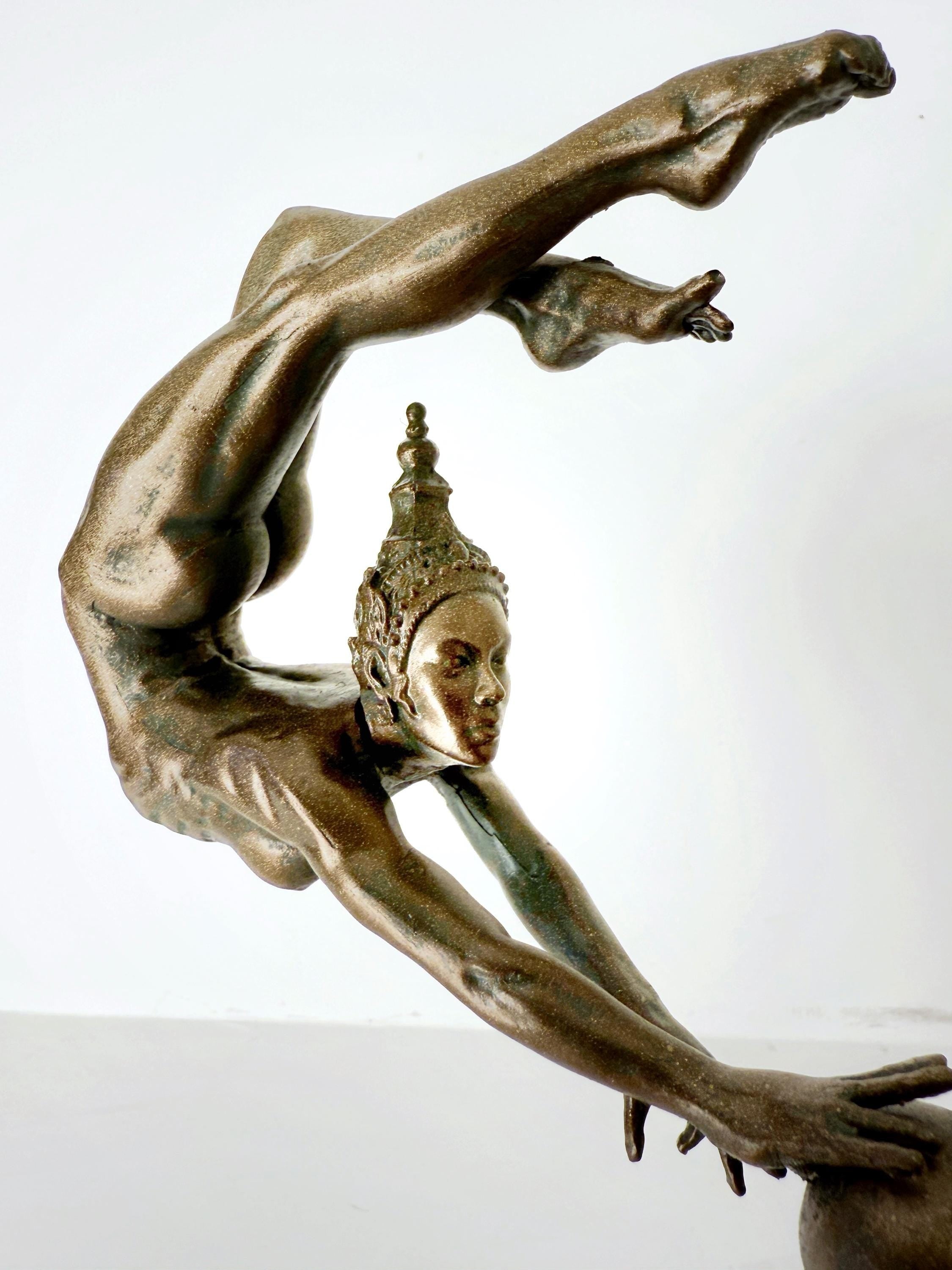 Grace in Balance, Contortionist Dancer Statue, Hand Painted Resin | Exotic Yoga Acrobat Figurine | Thai Dancer Statue for Yoga Lovers