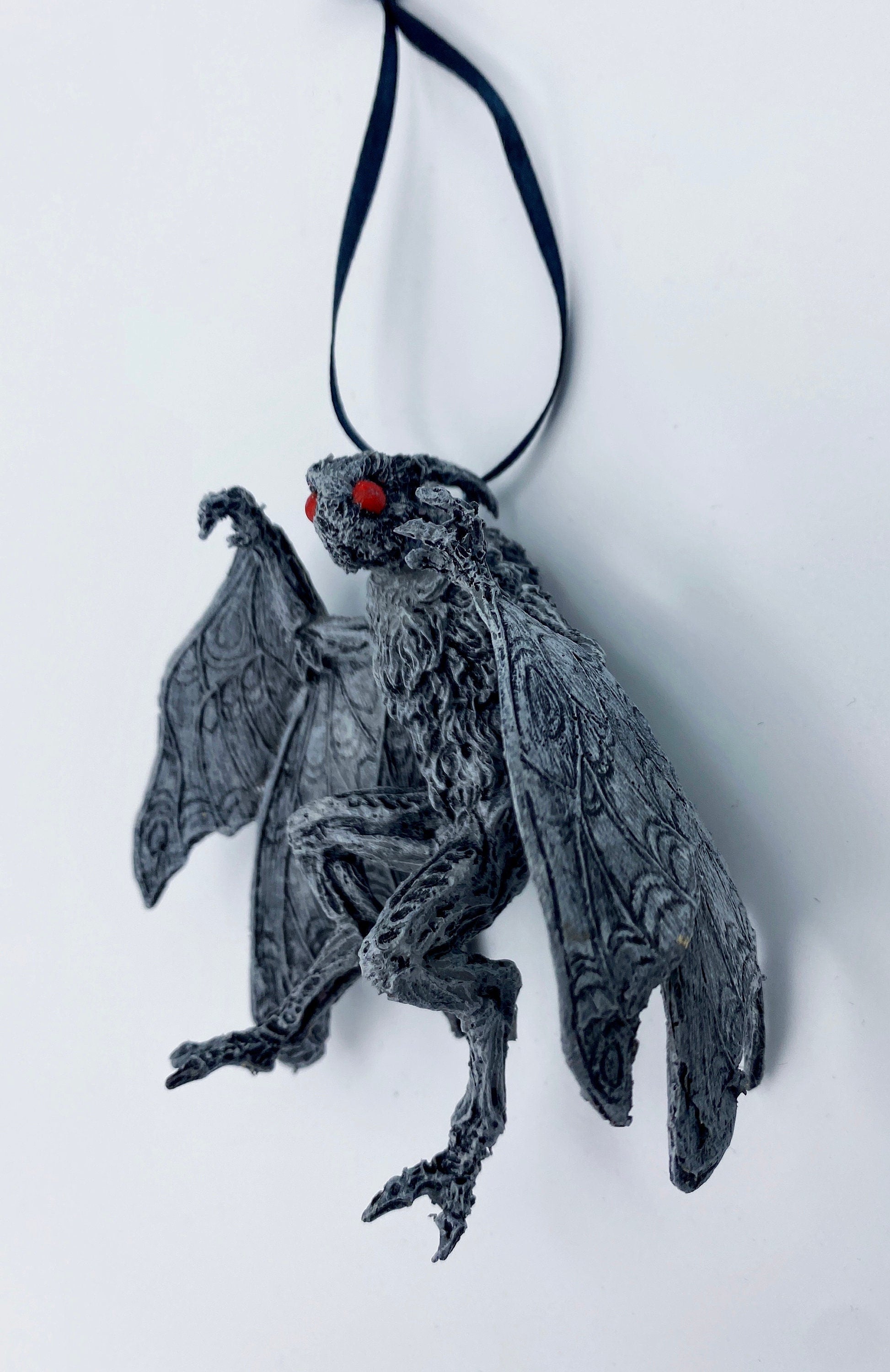 Mothman Ornament, Hand Painted Resin Sculpture | Cryptozoology Creature Figurine | Urban Legend Moth Man Monster Ornament, Horror Art Decor