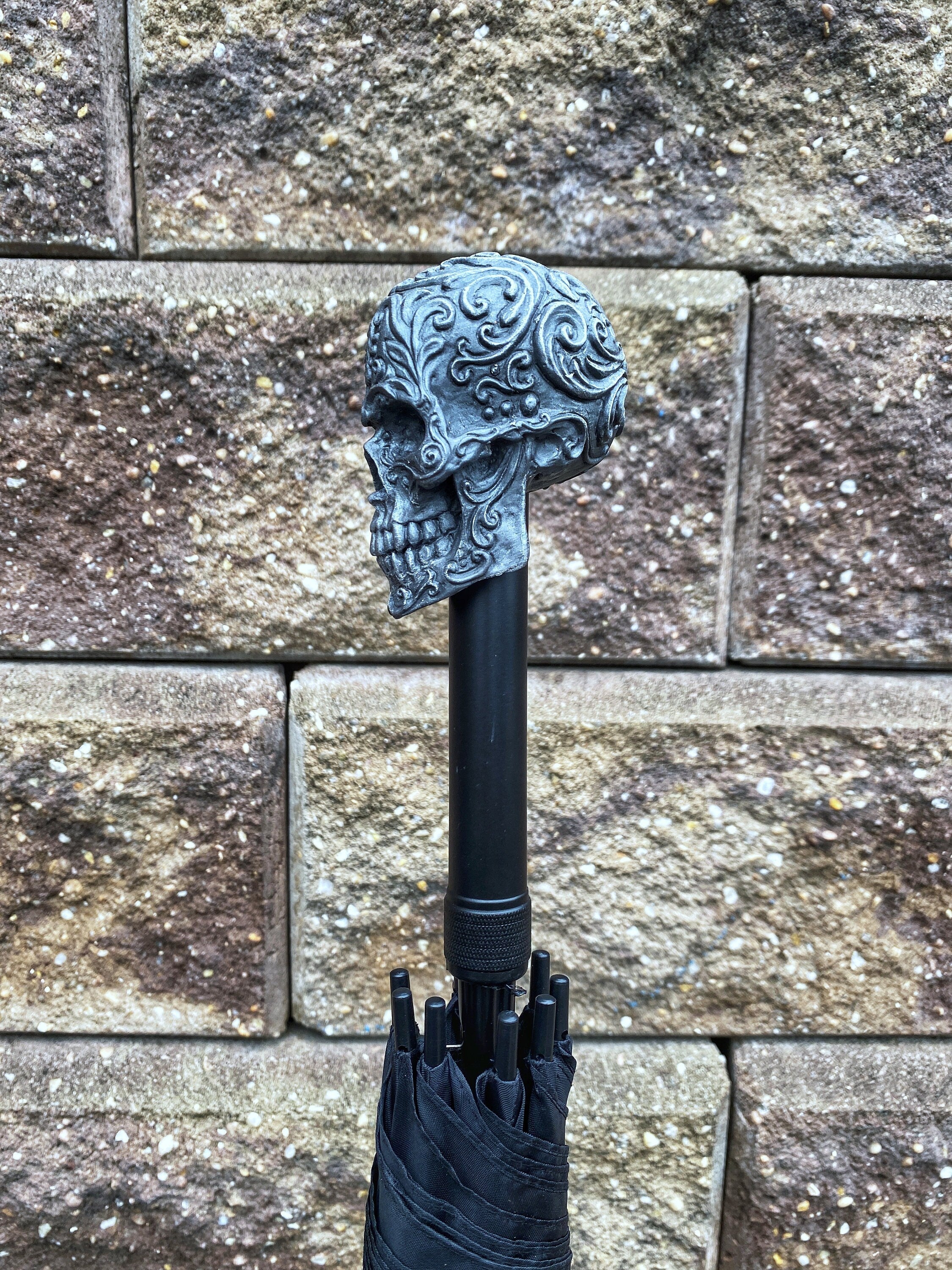Ornate Skull Umbrella, Hand Sculpted Resin | Victorian Gothic Umbrella/Parasol | Fantasy Cosplay Fantasy Skull Umbrella, Gothic Accessory