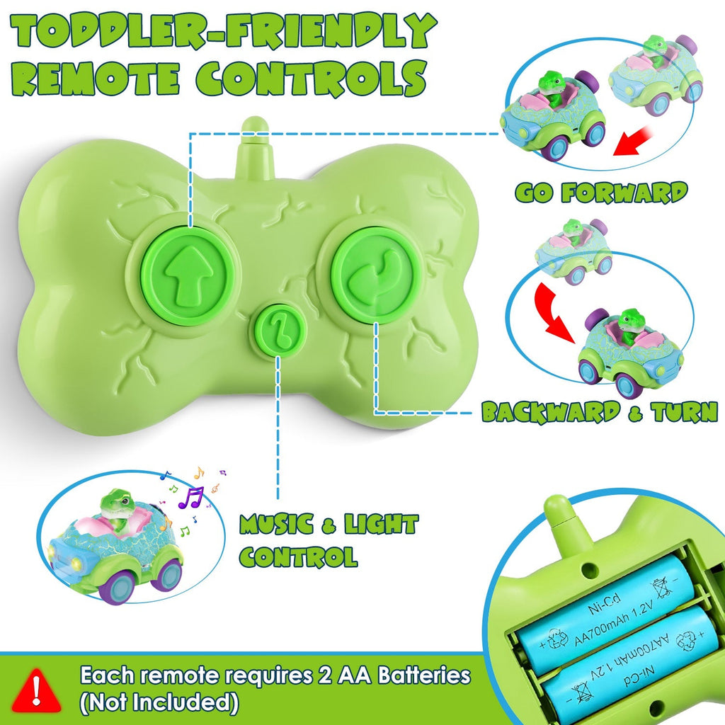 2Pack Dinosaur Remote Control Cars for Toddlers Rechargeable RC Cars with Light Music Birthday Gift For Boys Girls Aged 3 4 5 6 Years Old