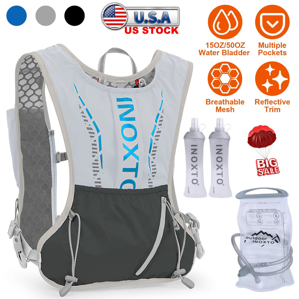 Sport Hydration Vest Running Backpack with 15oz 50oz Water Bladder Adjustable Strap Storage Bag for Trail Running Marathon Race Hiking