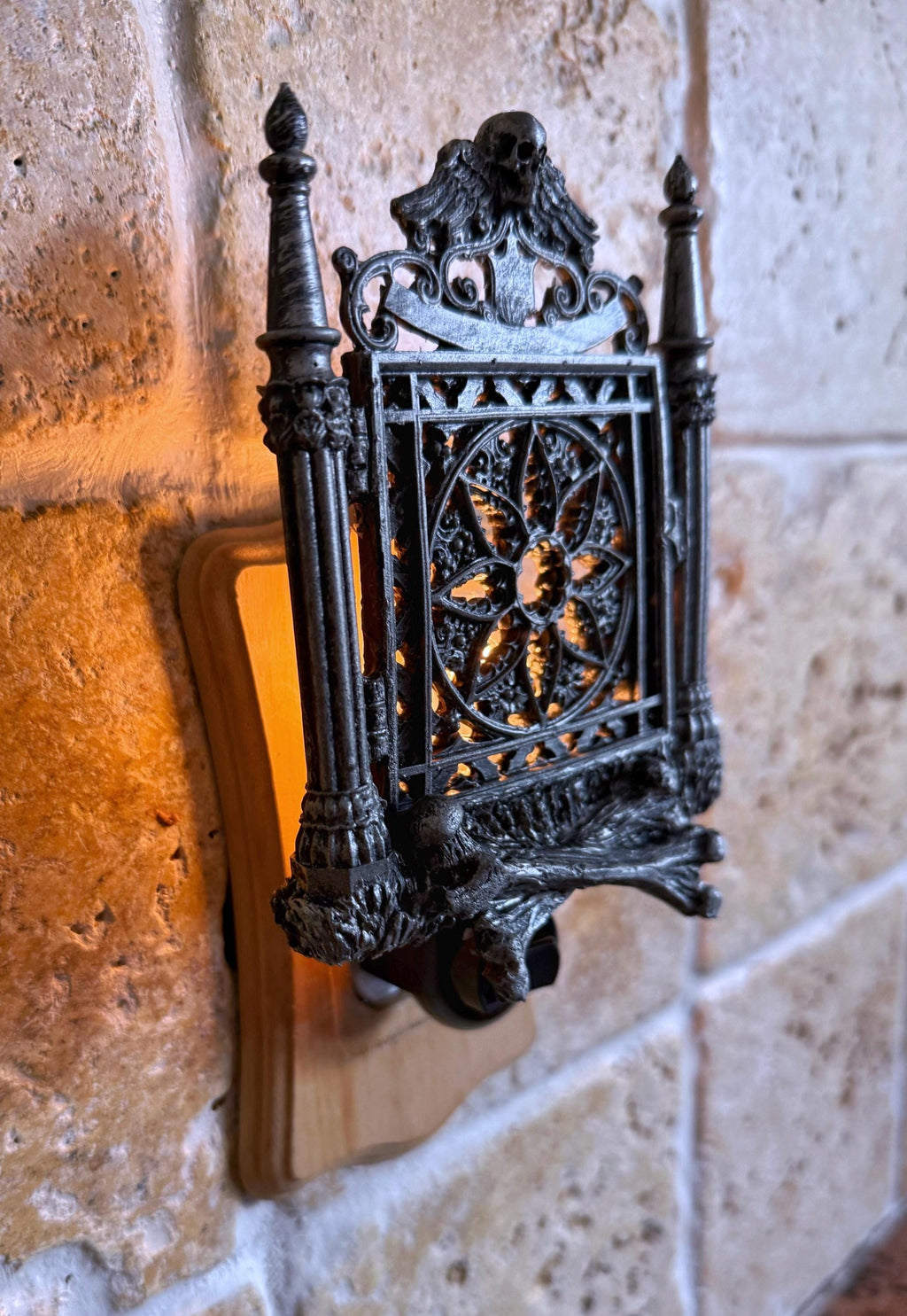Cemetery Gates Nightlight, Hand Painted Resin Sculpture | Graveyard Gothic Night Light | Halloween Gift and Gothic Fantasy Home Decor