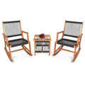 3 Piece Outdoor Wood Patio Furniture Rocking Chair Table Bistro Set
