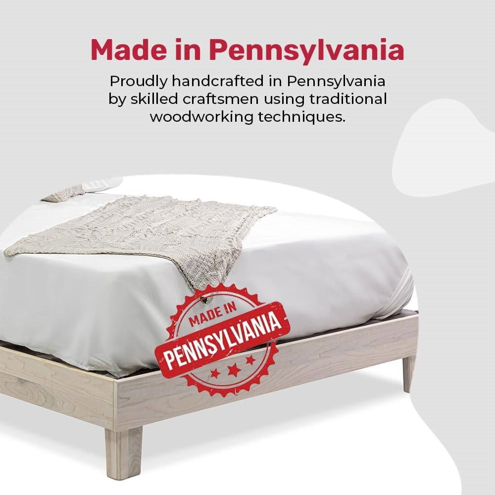 Twin size Solid Wood Heavy Duty Platform Bed Frame in Off-White - Made In USA