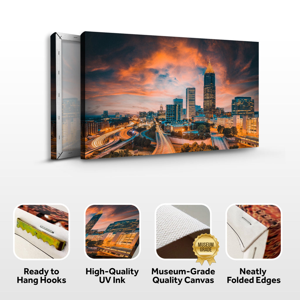 Atlanta City Night Skyline Canvas Wall Art