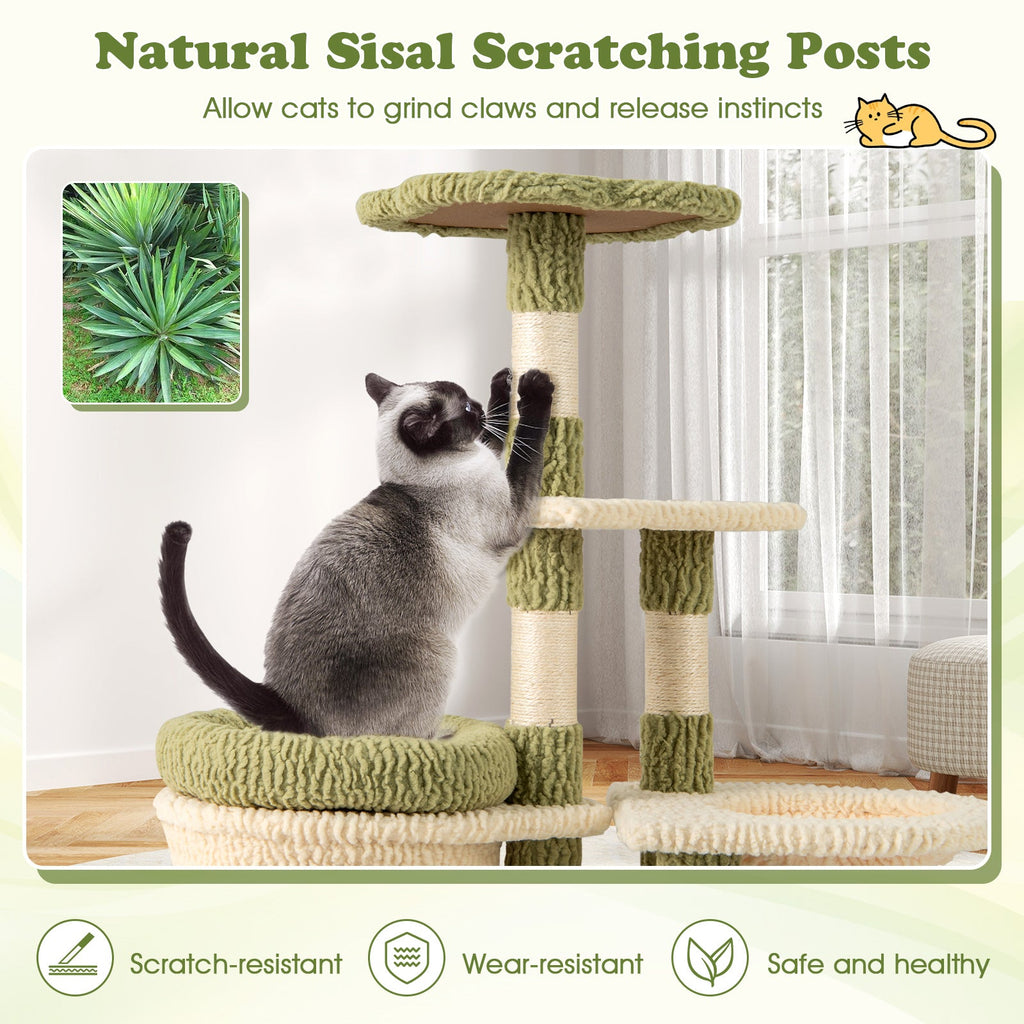 38 Inch Tall Multi-Level Aesthetic Kitten Tower with Condo and Bed-Green